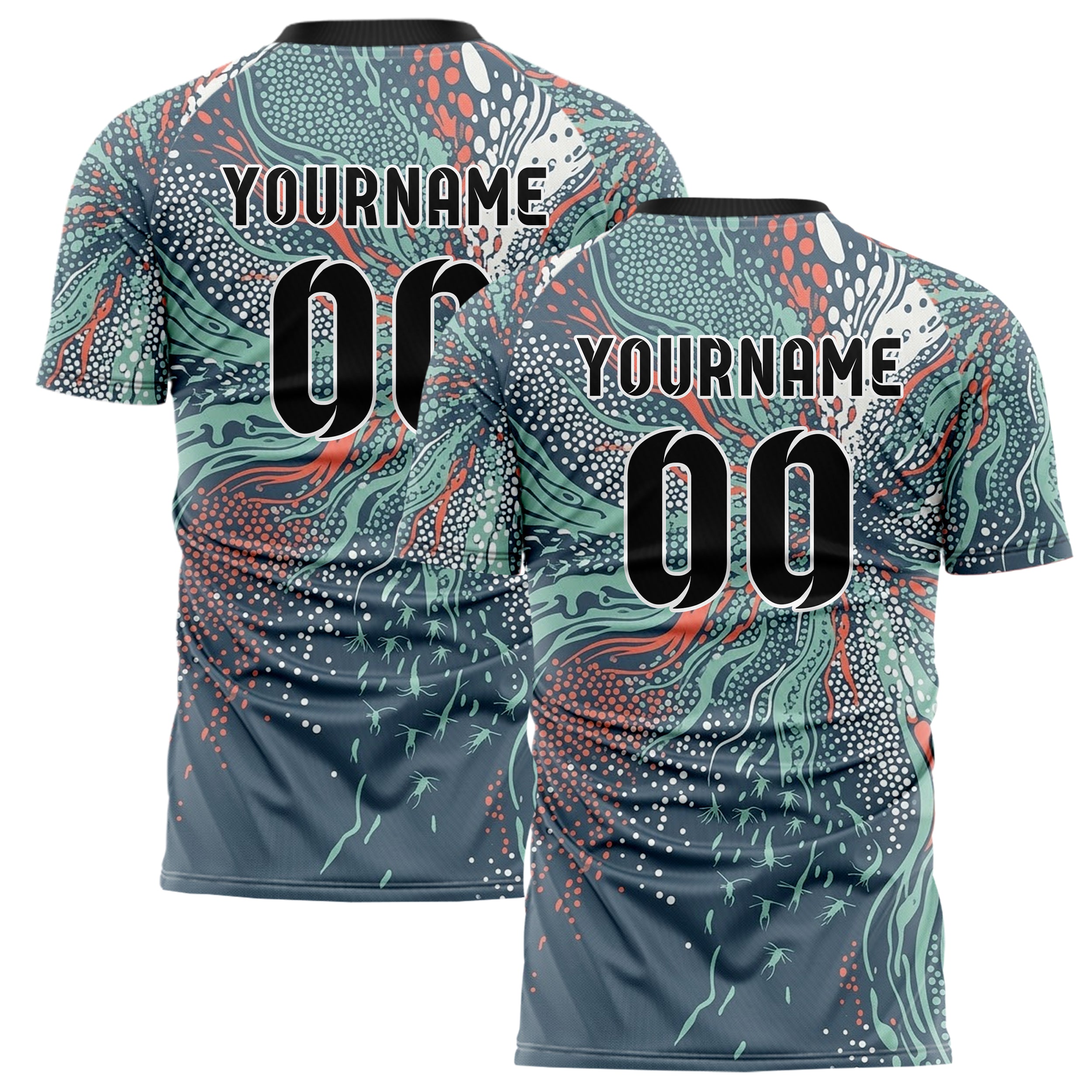 Slate Seafoam Coral Shell Tidal Microlife Cloud Custom Soccer Jersey