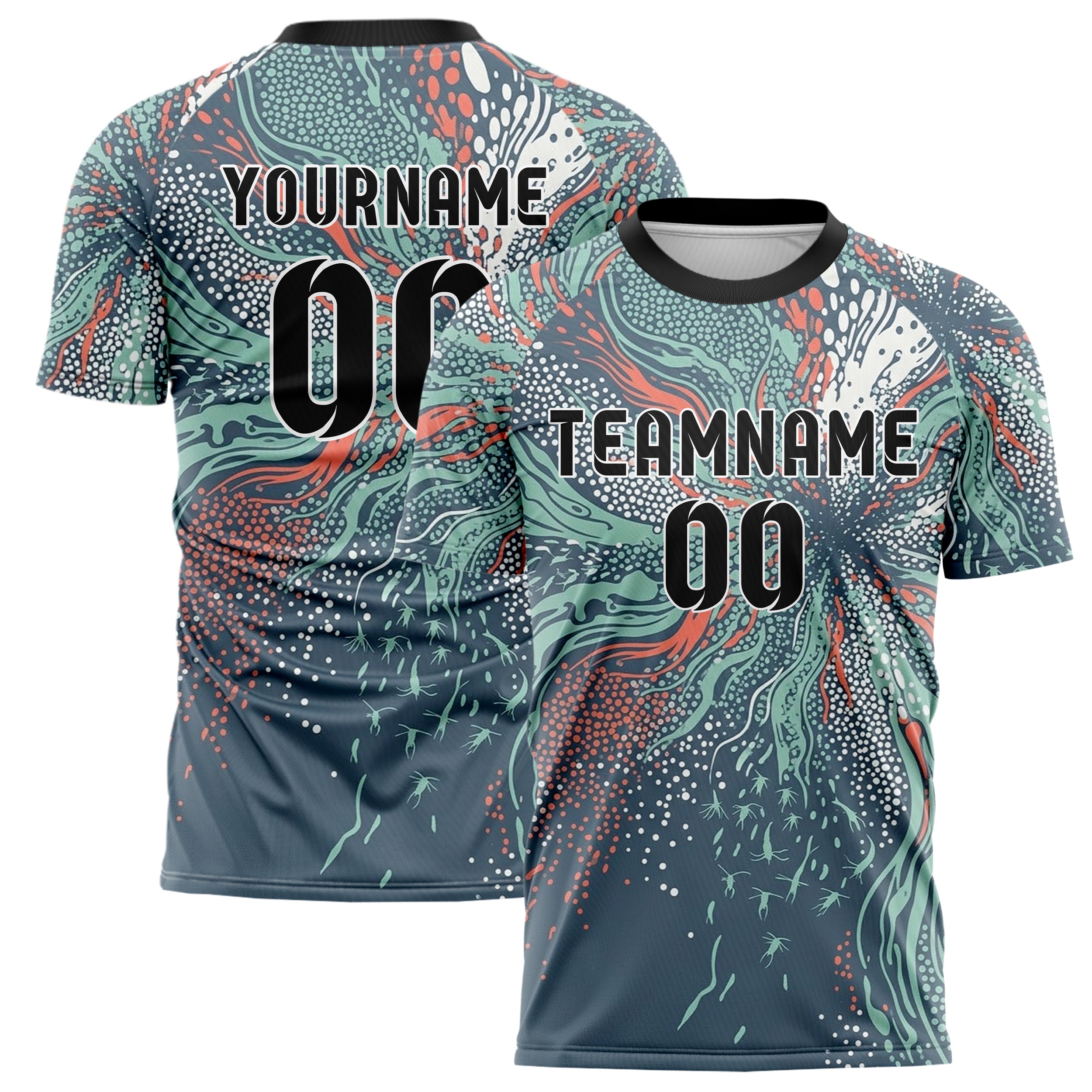 Slate Seafoam Coral Shell Tidal Microlife Cloud Custom Soccer Jersey