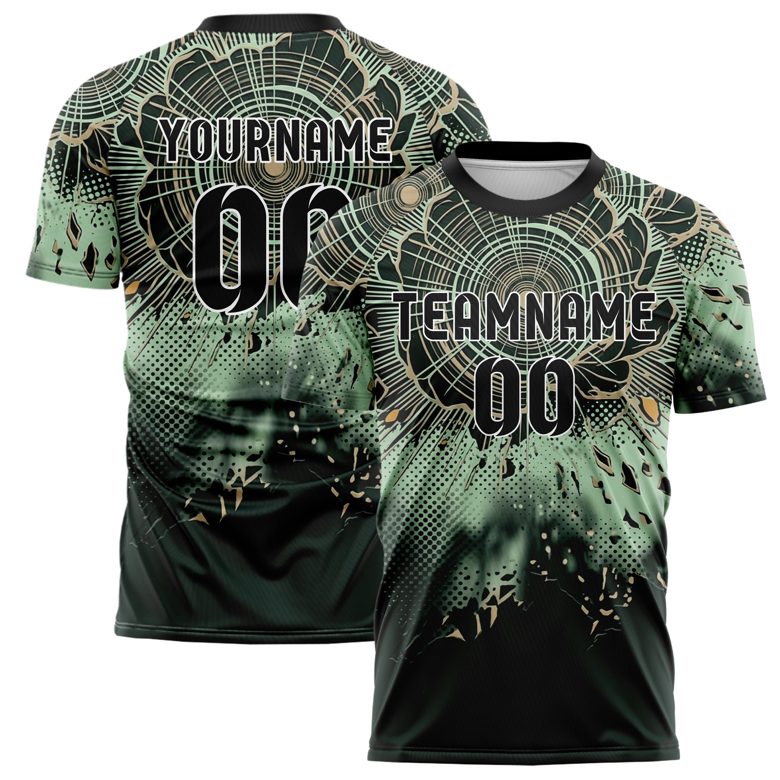 Forest Black Mint Sand Amber Seedcore Explosion Custom Soccer Jersey