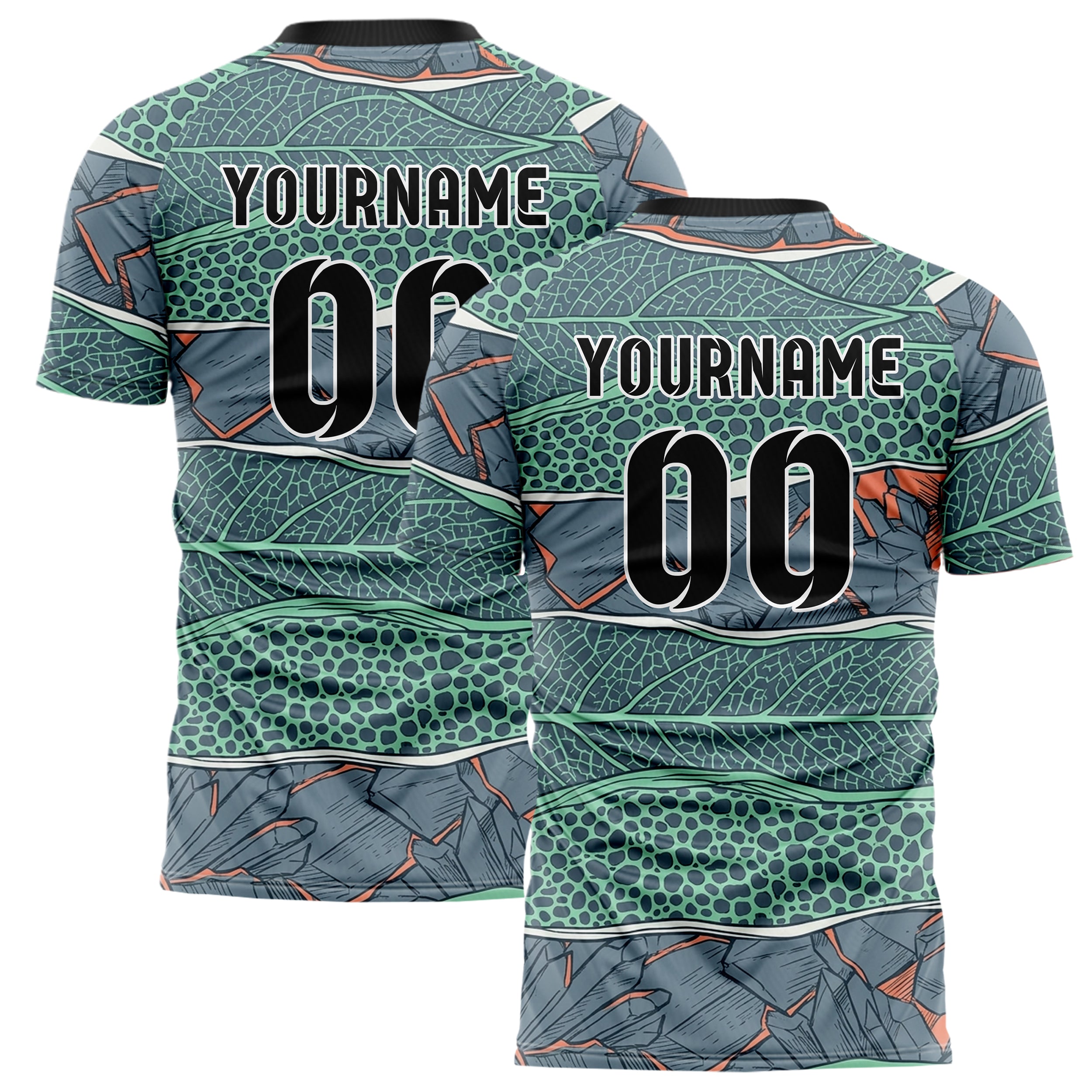 Slate Seafoam Coral Shell Botanical Exoskeleton Bands Custom Soccer Jersey