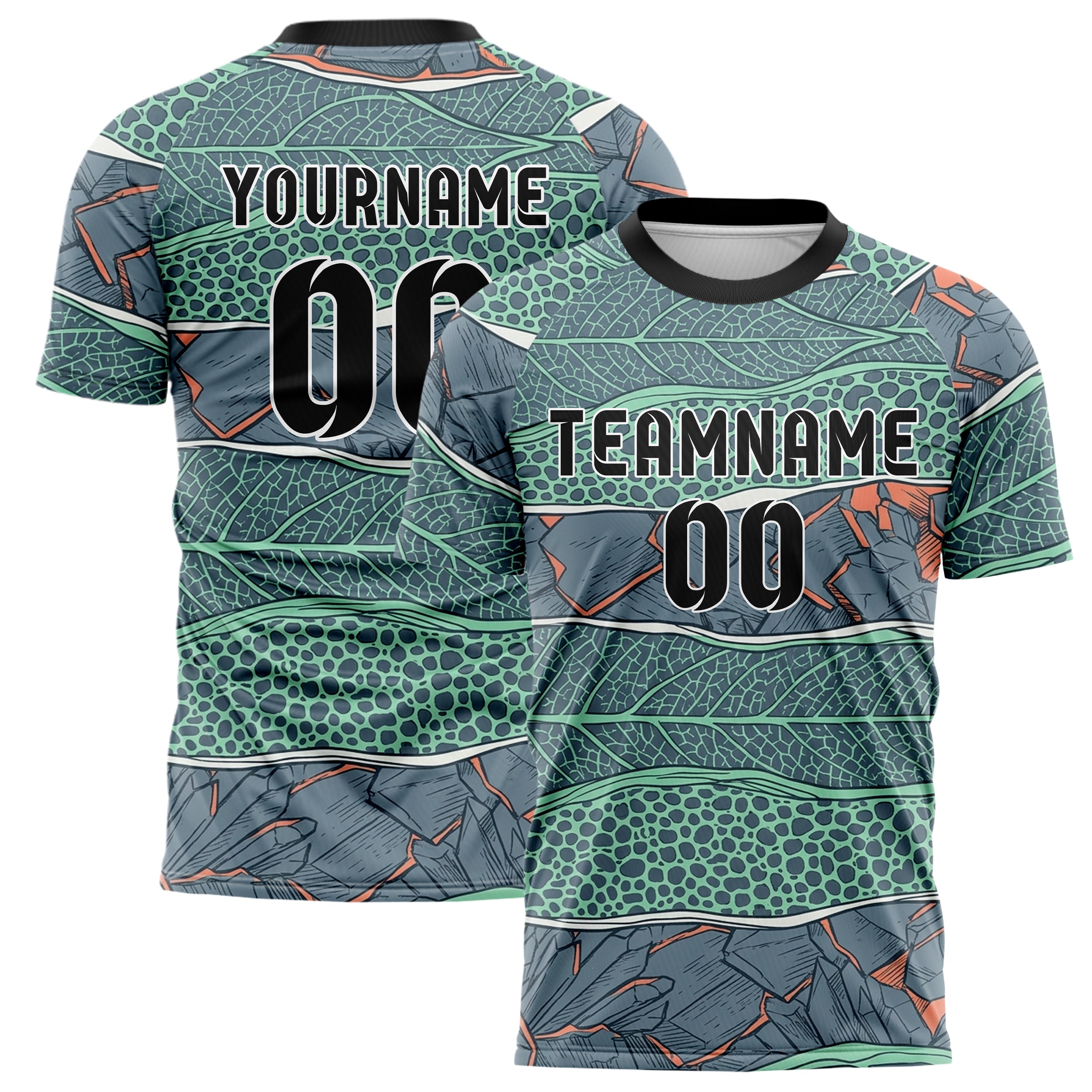 Slate Seafoam Coral Shell Botanical Exoskeleton Bands Custom Soccer Jersey