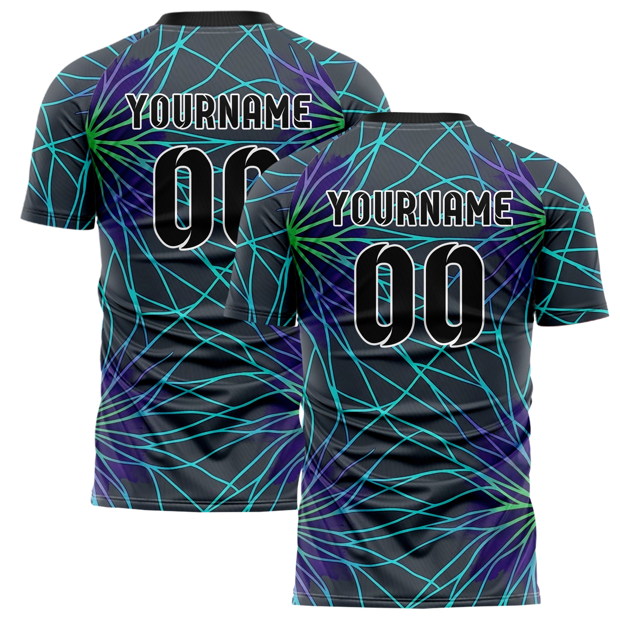 Graphite Violet Cyan Green Mycelium Signal Map Custom Soccer Jersey