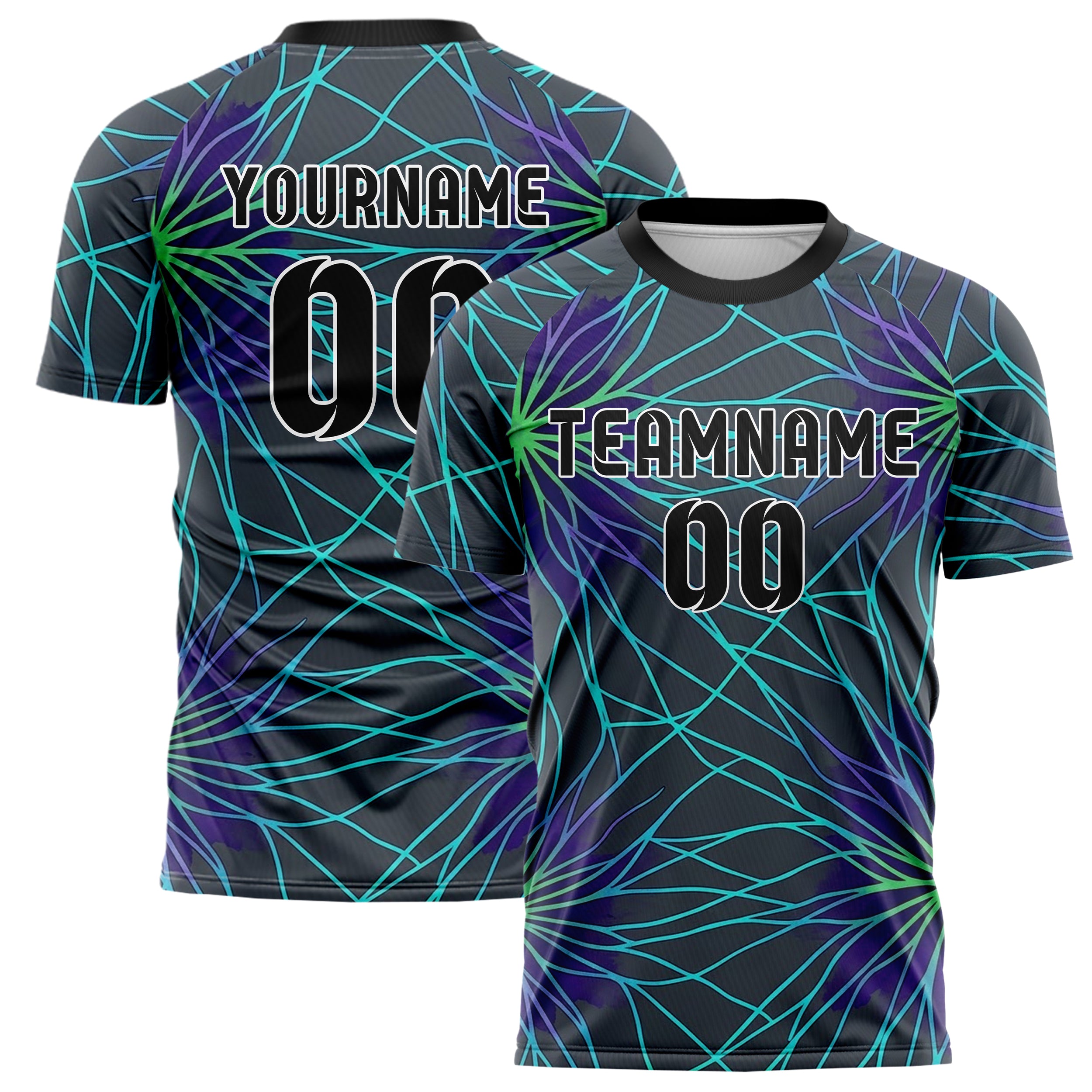 Graphite Violet Cyan Green Mycelium Signal Map Custom Soccer Jersey