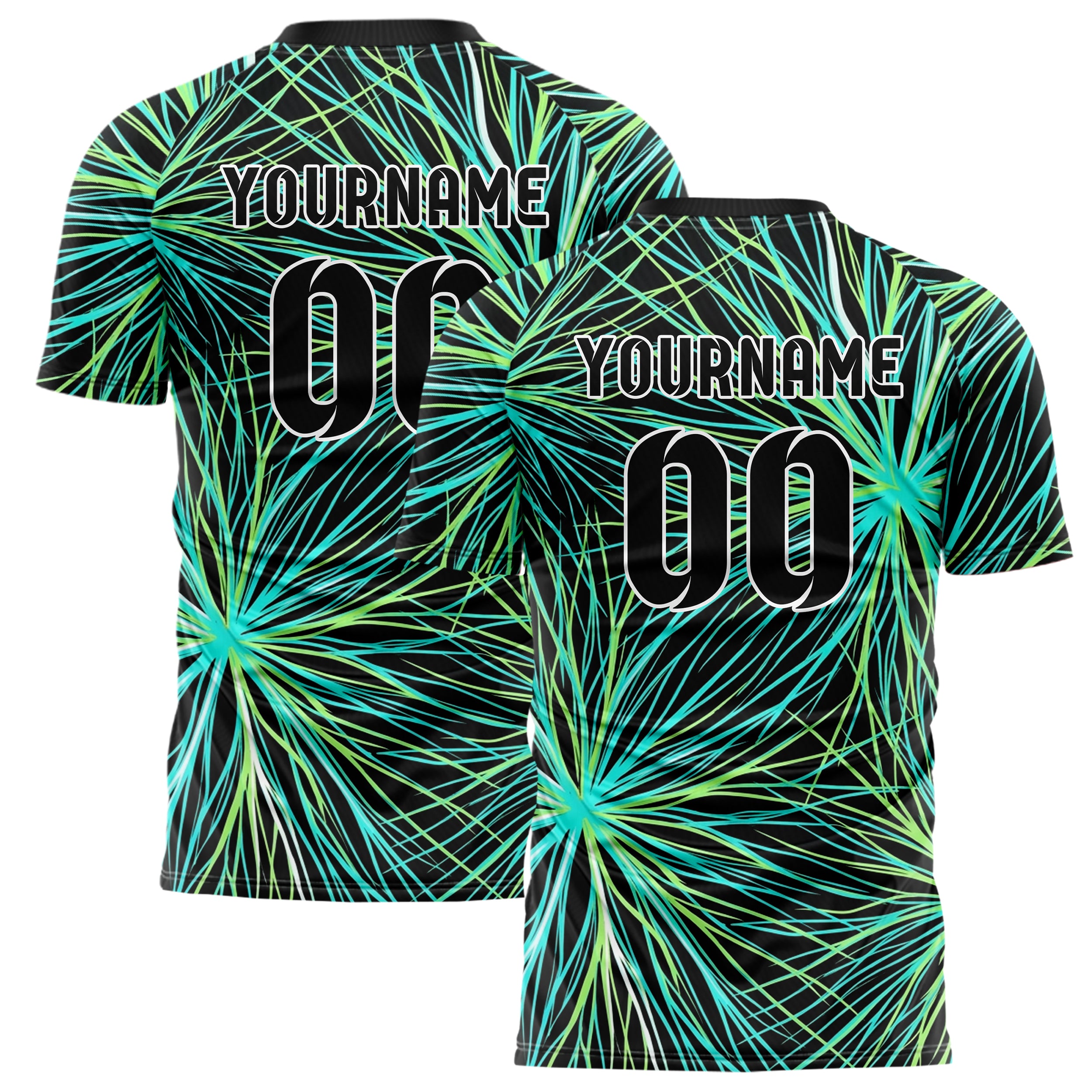 Black Cyan Lime White Leafvein Vector Sweep Custom Soccer Jersey