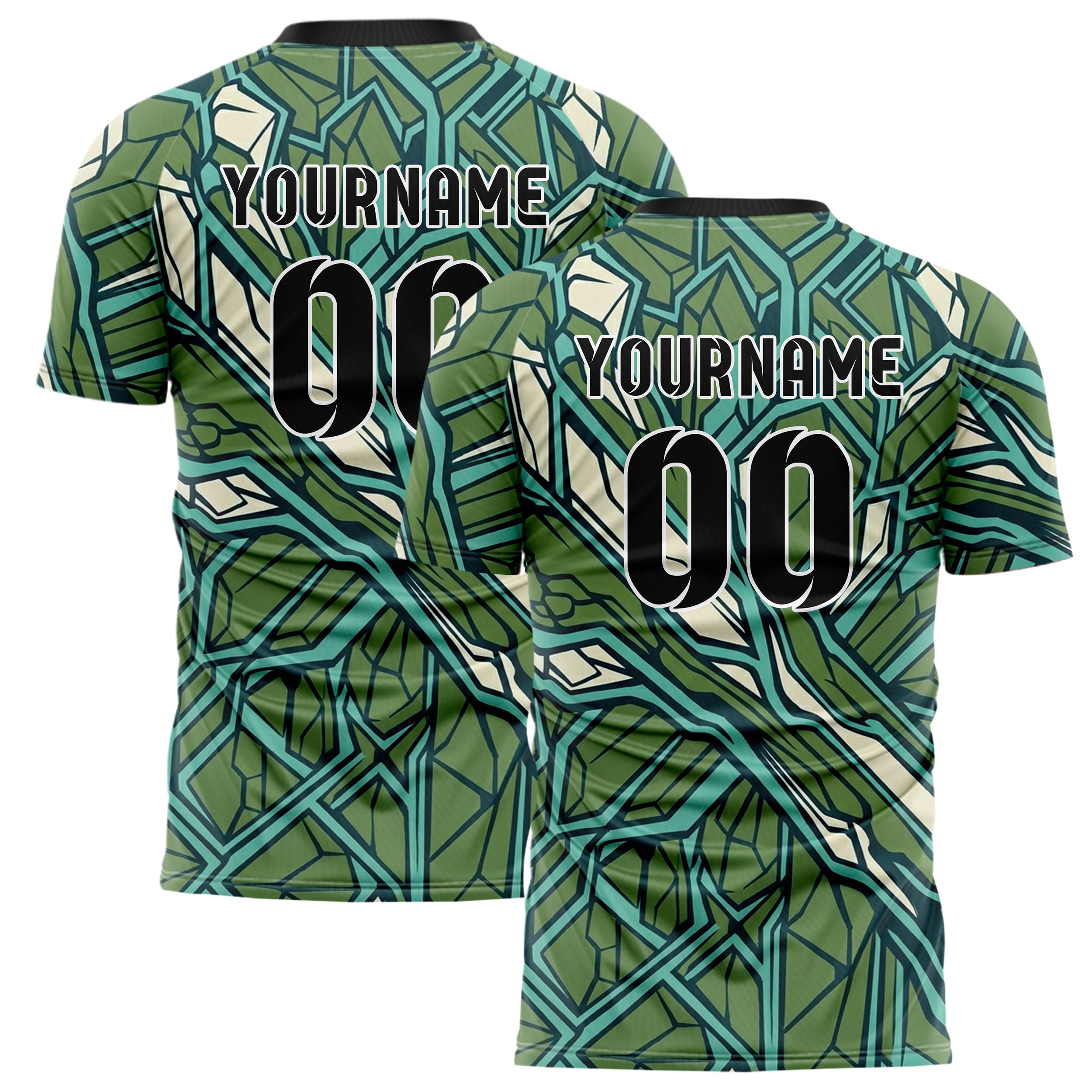 Midnight Teal Aqua Moss Cream Mineral Growth Lattice Custom Soccer Jersey