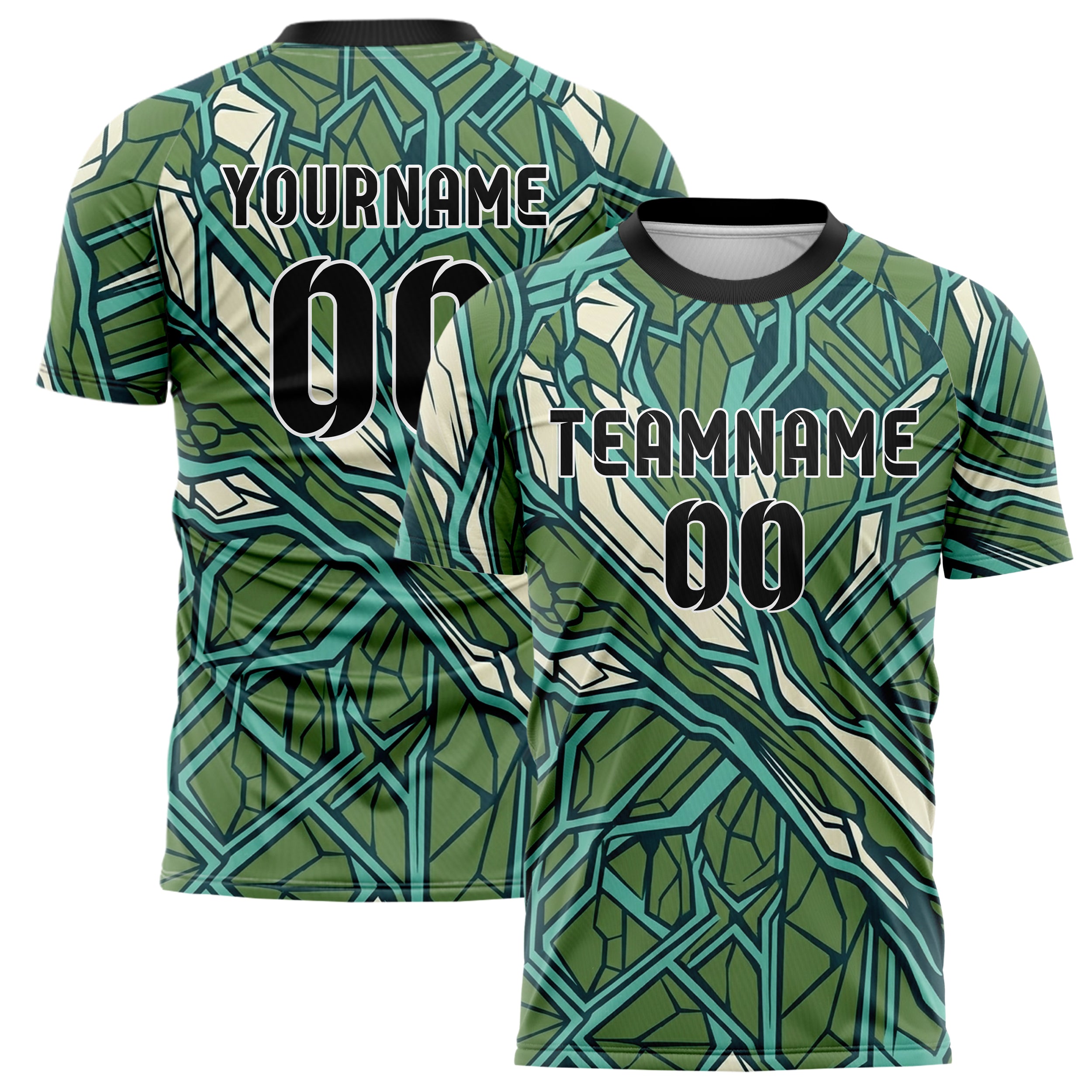Midnight Teal Aqua Moss Cream Mineral Growth Lattice Custom Soccer Jersey