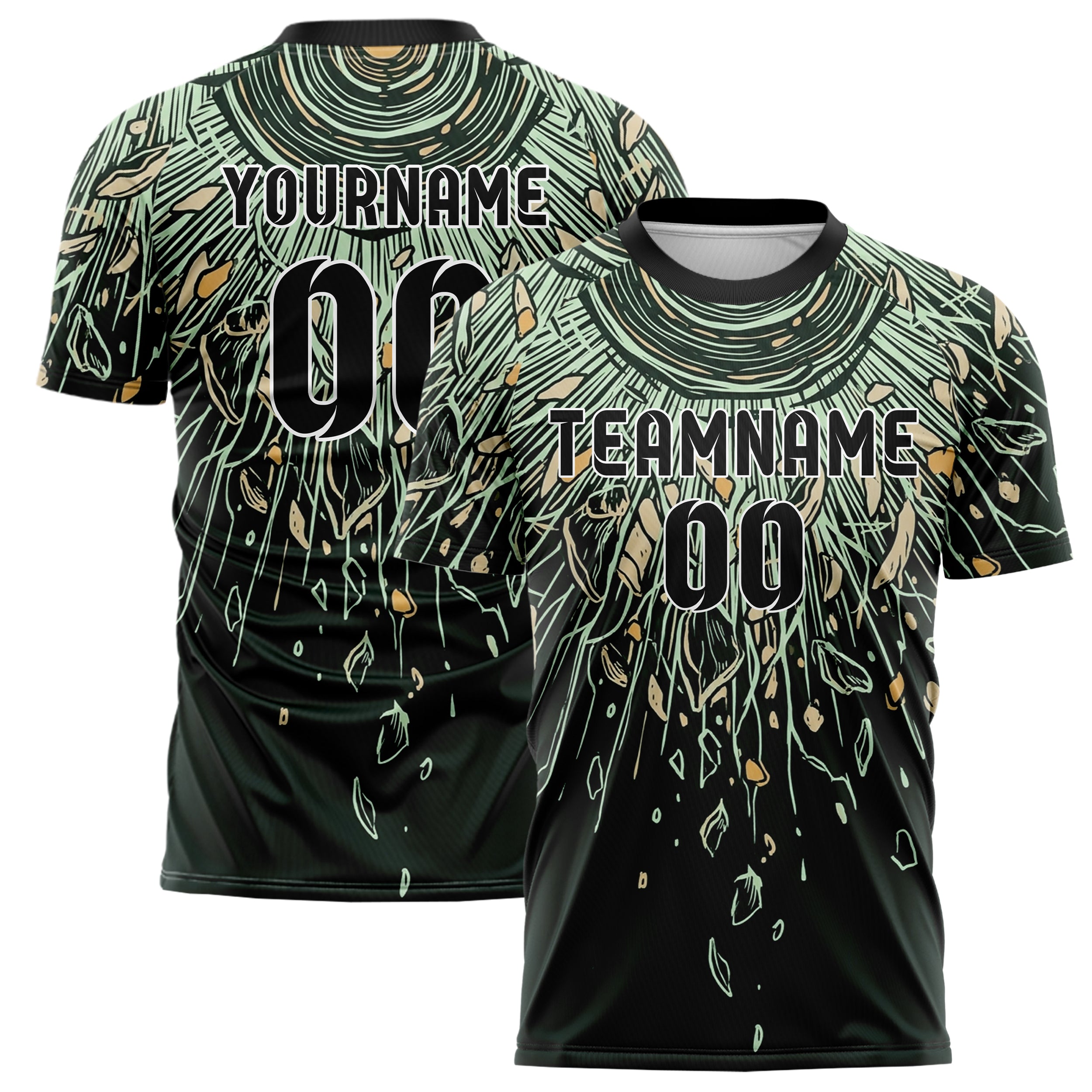 Forest Black Mint Sand Amber Seedcore Explosion Custom Soccer Jersey