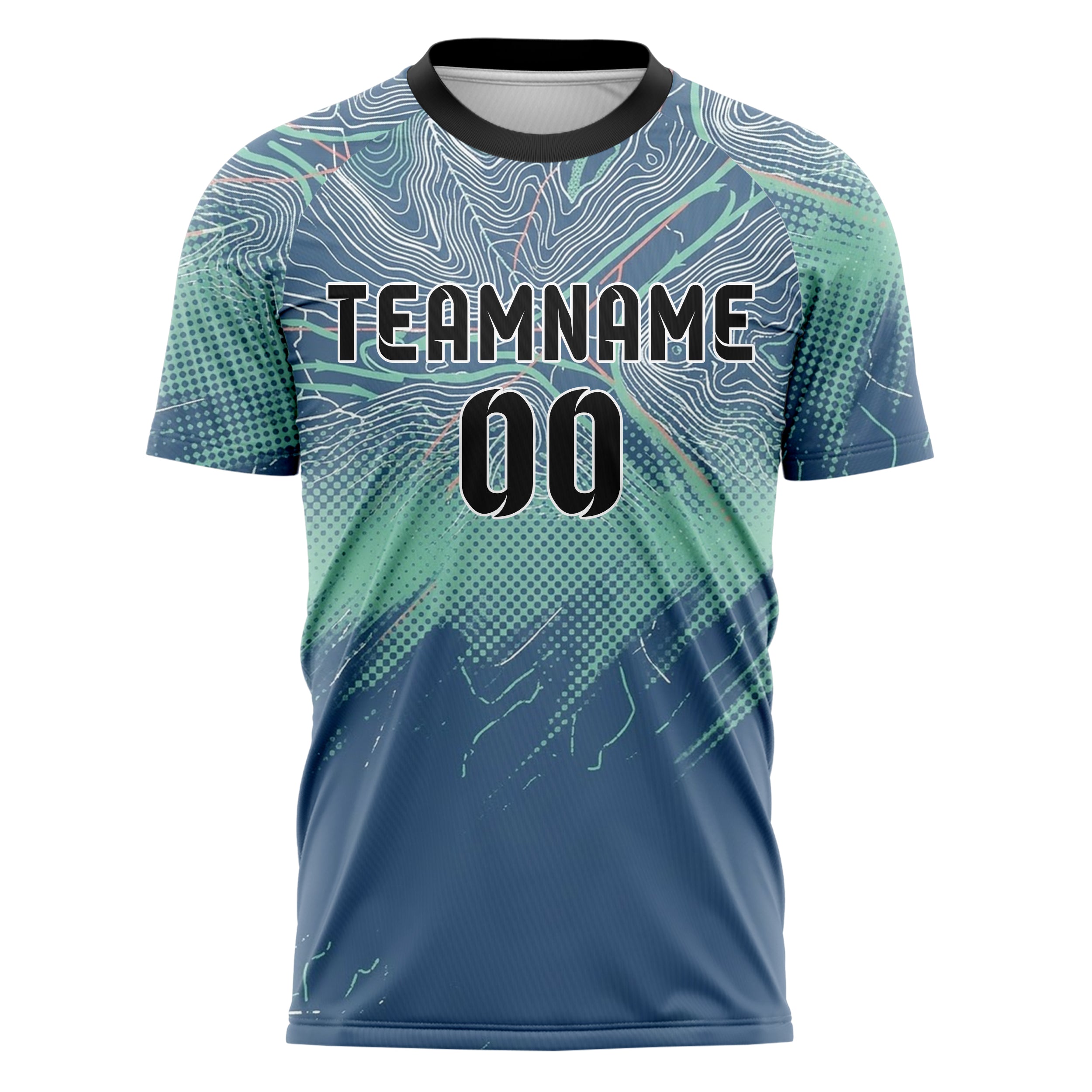Slate Blue White Seafoam Coral Ocean Chart Drift Custom Soccer Jersey