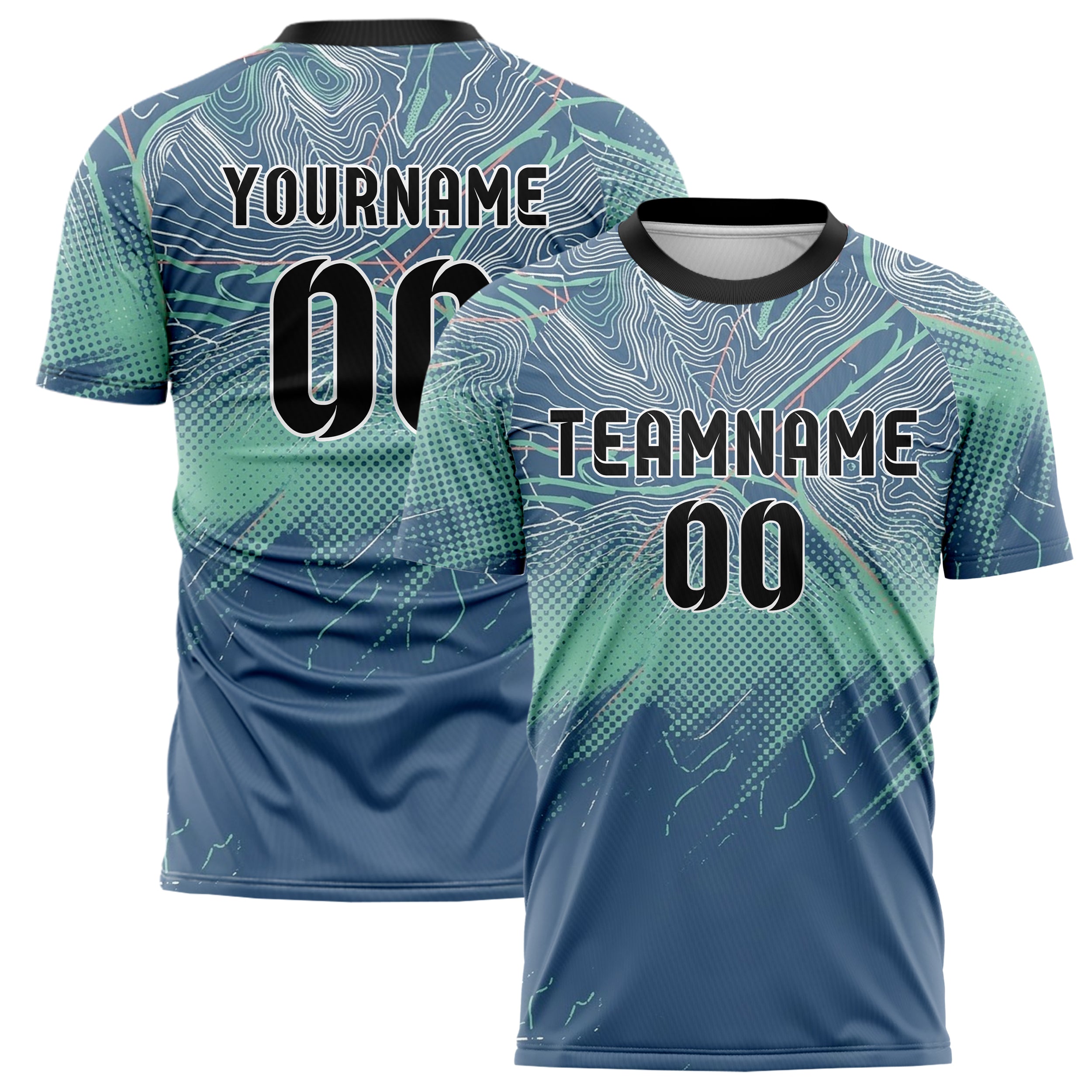 Slate Blue White Seafoam Coral Ocean Chart Drift Custom Soccer Jersey