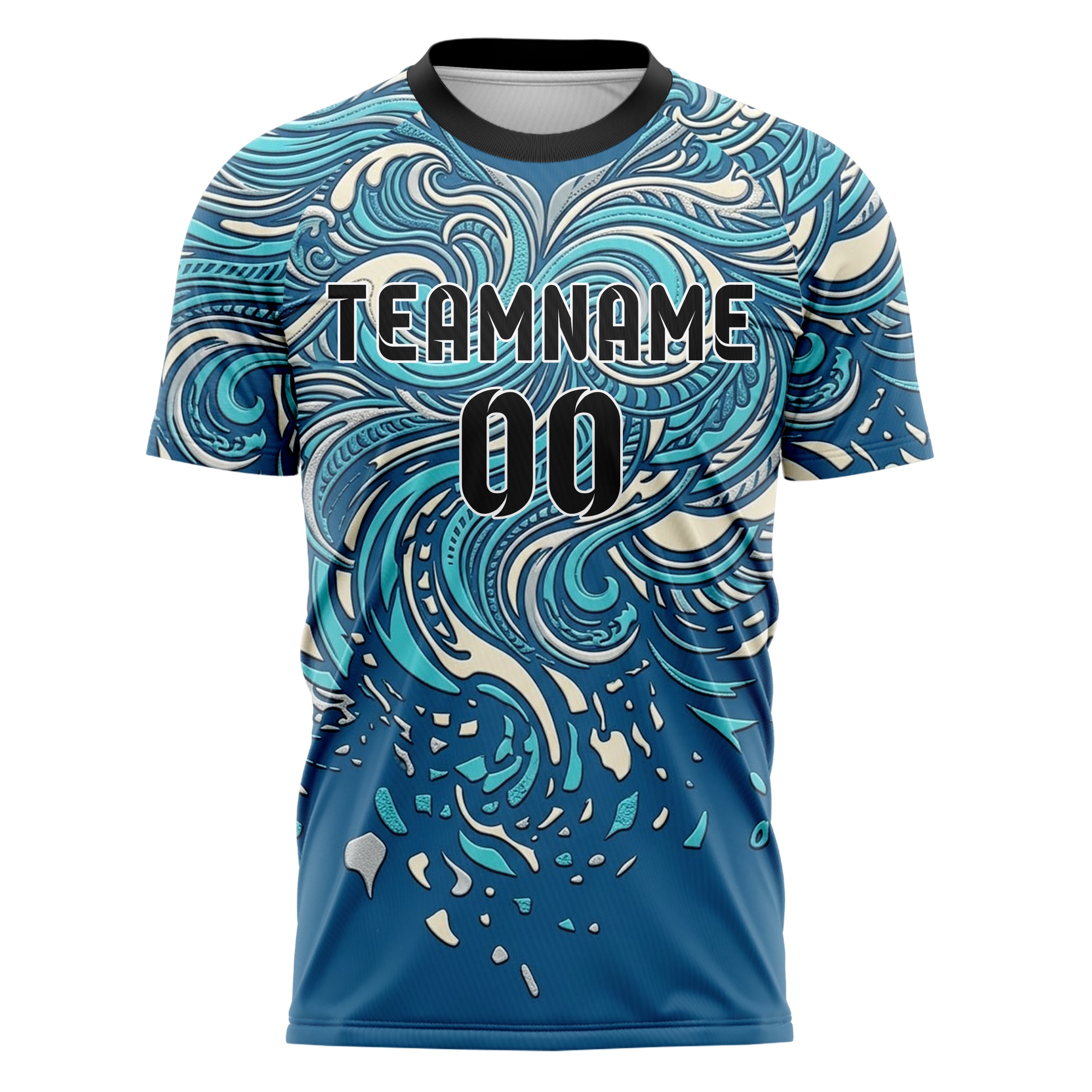 Ocean Blue Aqua Cream Silver Tide Contour Waves Custom Soccer Jersey