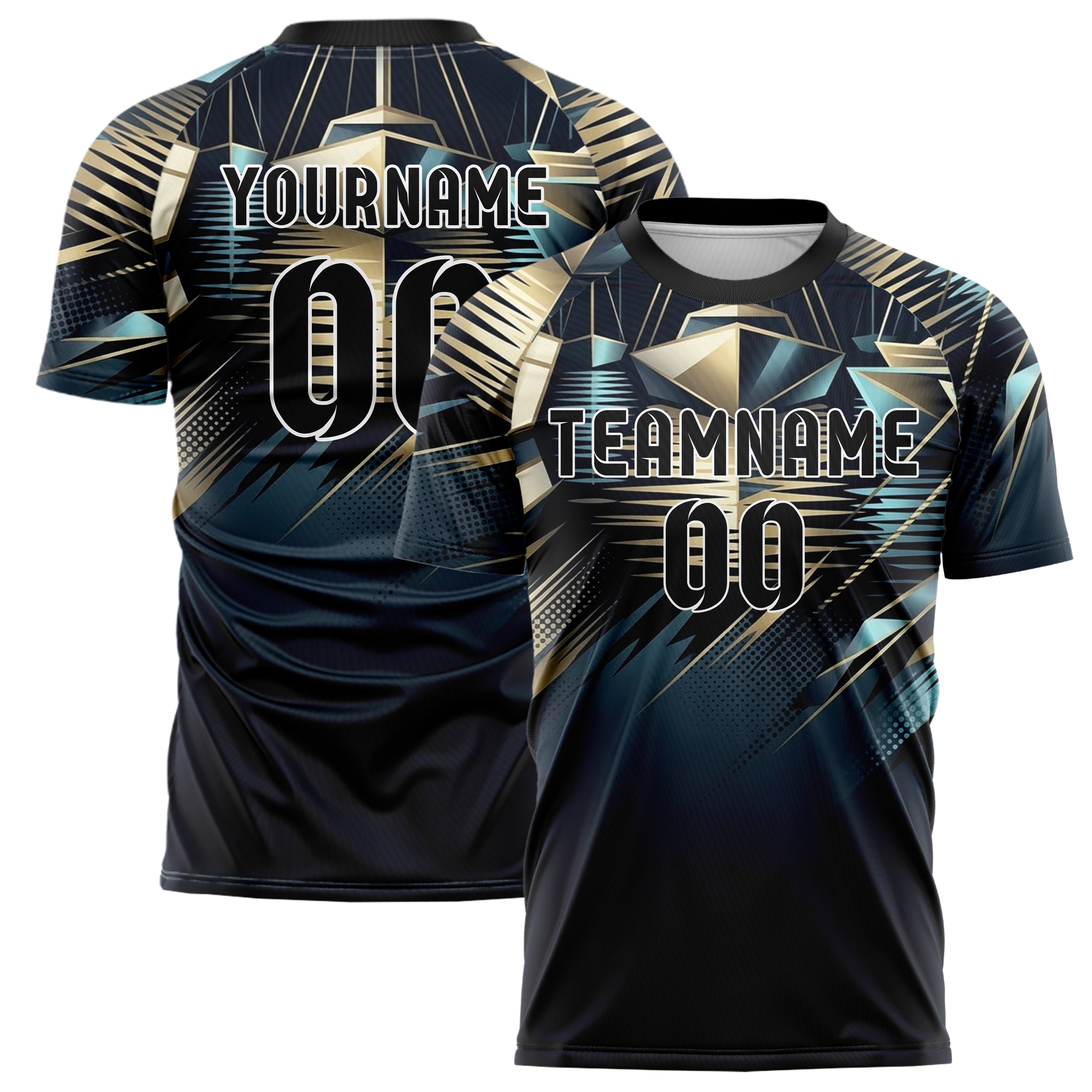 Midnight Gold Ivory Cyan Harbor Light Reflections Custom Soccer Jersey
