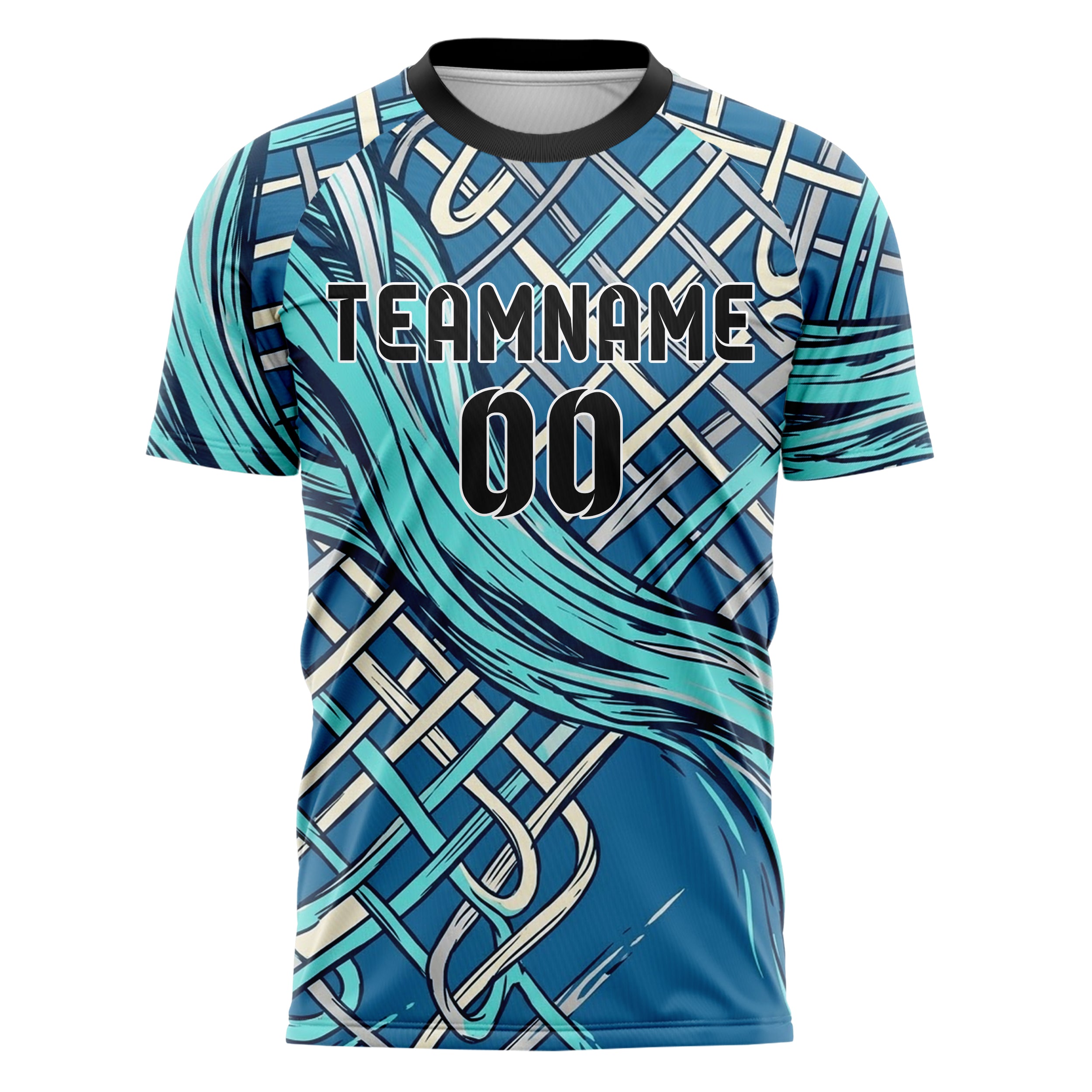 Ocean Blue Aqua Cream Silver Knotwork Current Web Custom Soccer Jersey