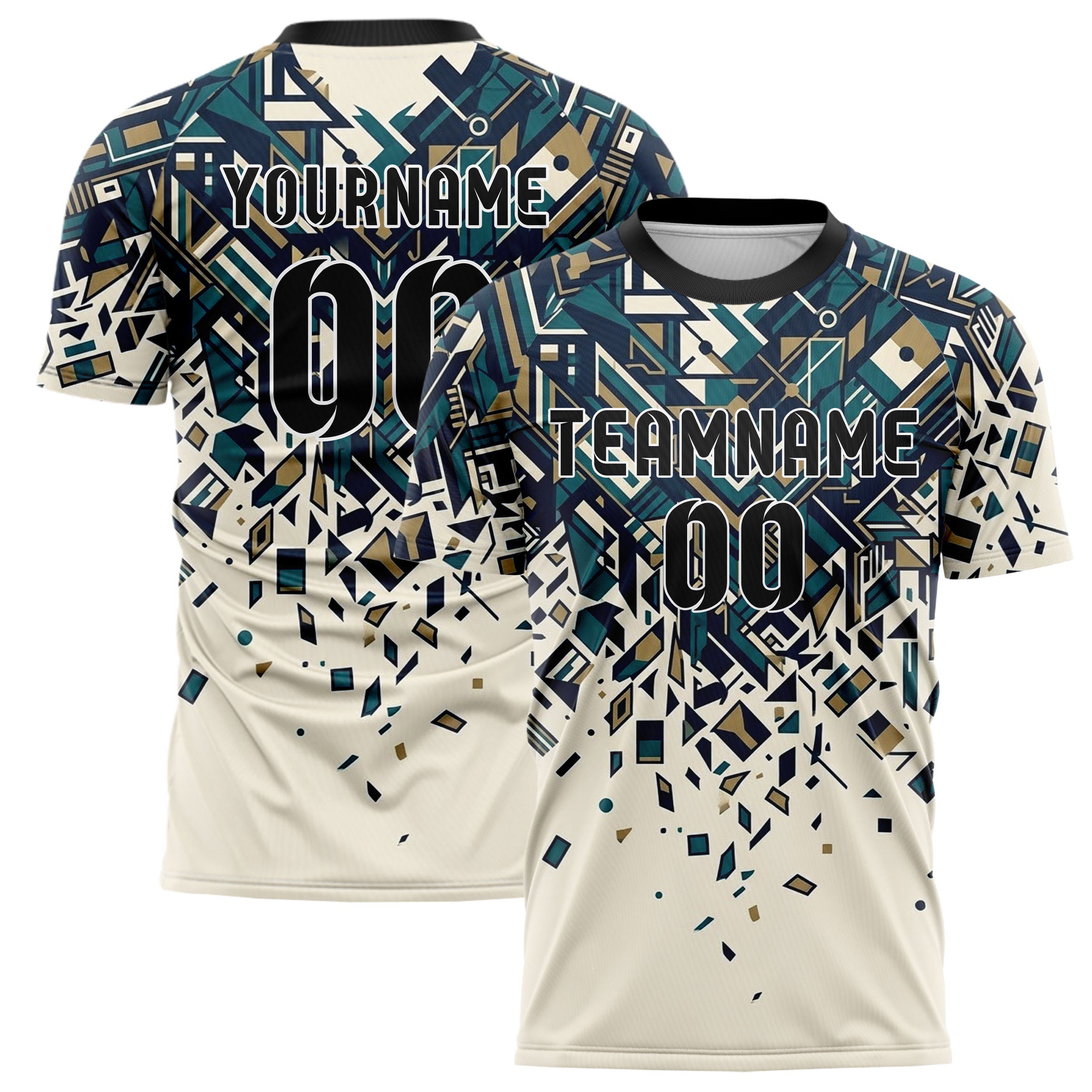 Cream Navy Teal Brass Regatta Stripe Navigation Custom Soccer Jersey