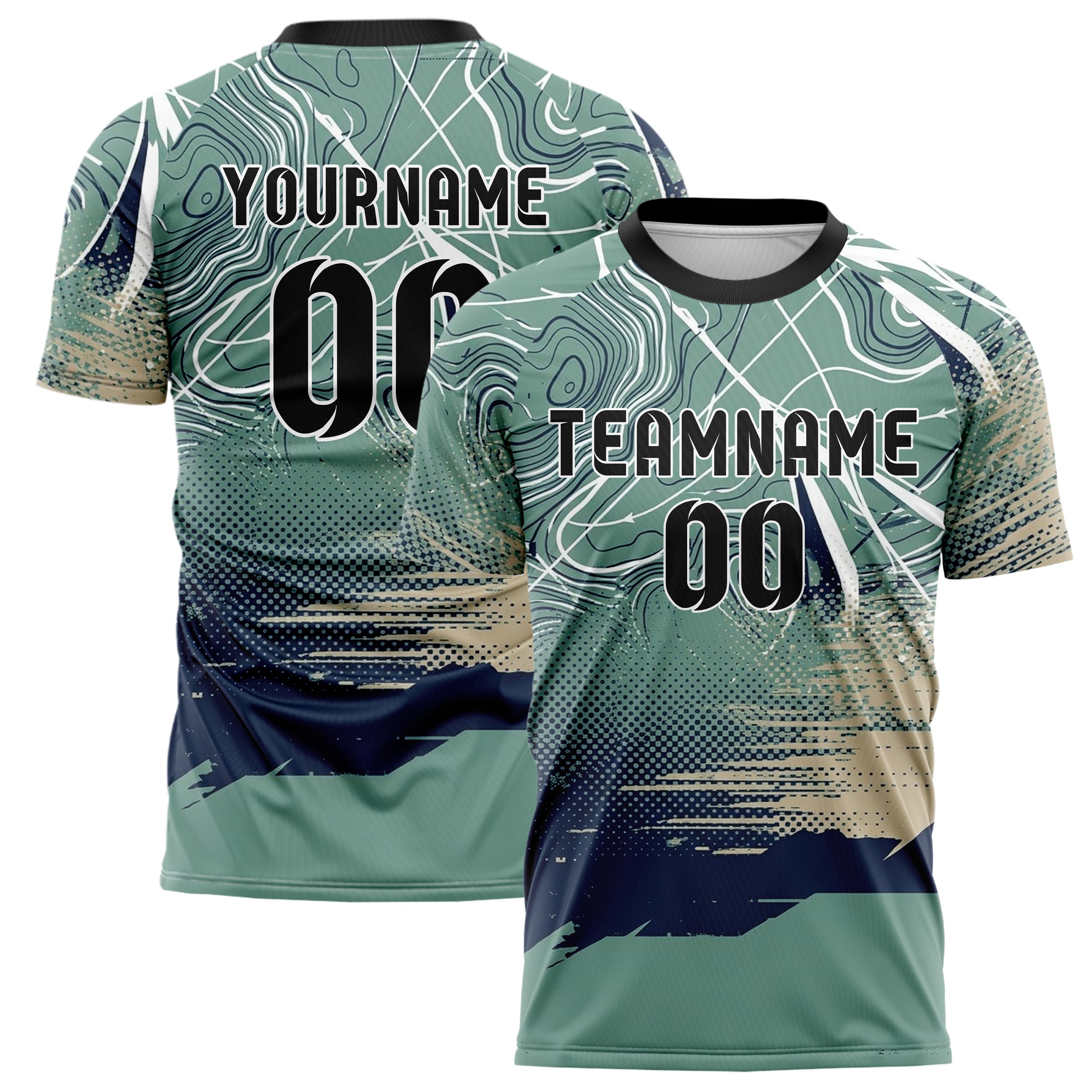 Sea Green White Navy Sand Ocean Chart Drift Custom Soccer Jersey