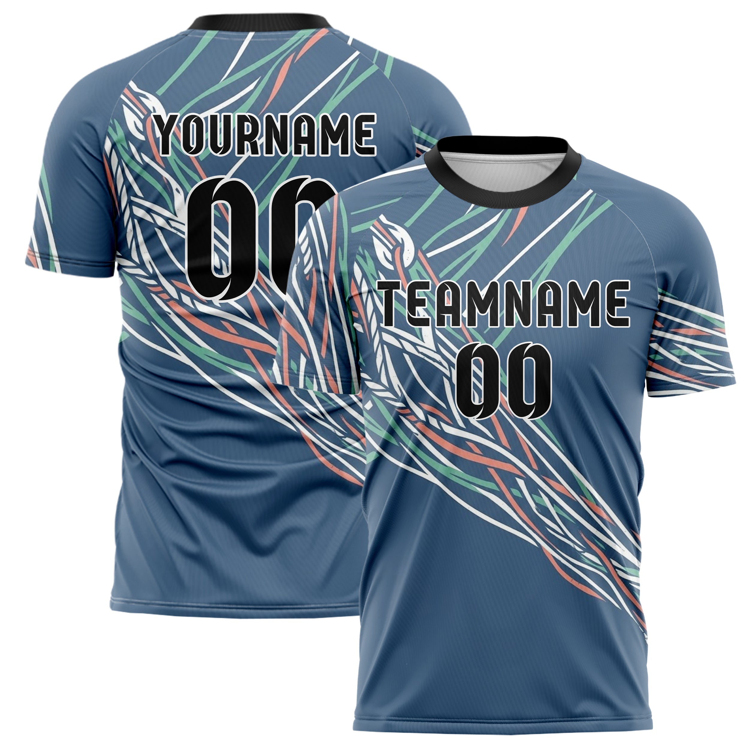 Slate Blue White Seafoam Coral Rope Tension Lattice Custom Soccer Jersey