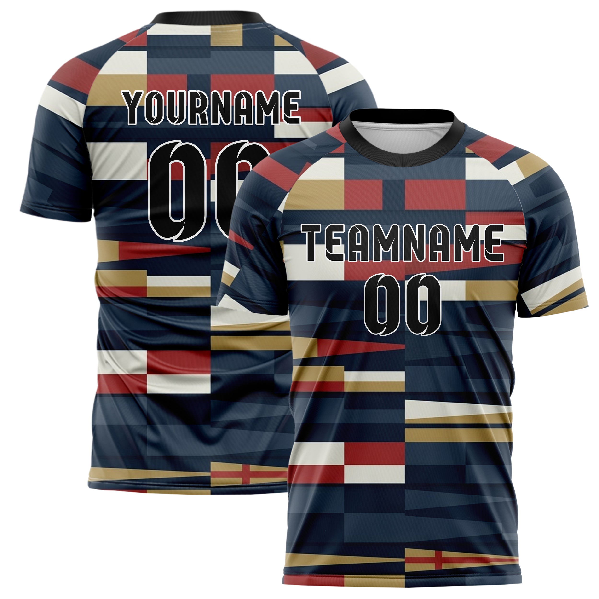 Navy White Red Gold Signal Flag Panels Custom Soccer Jersey