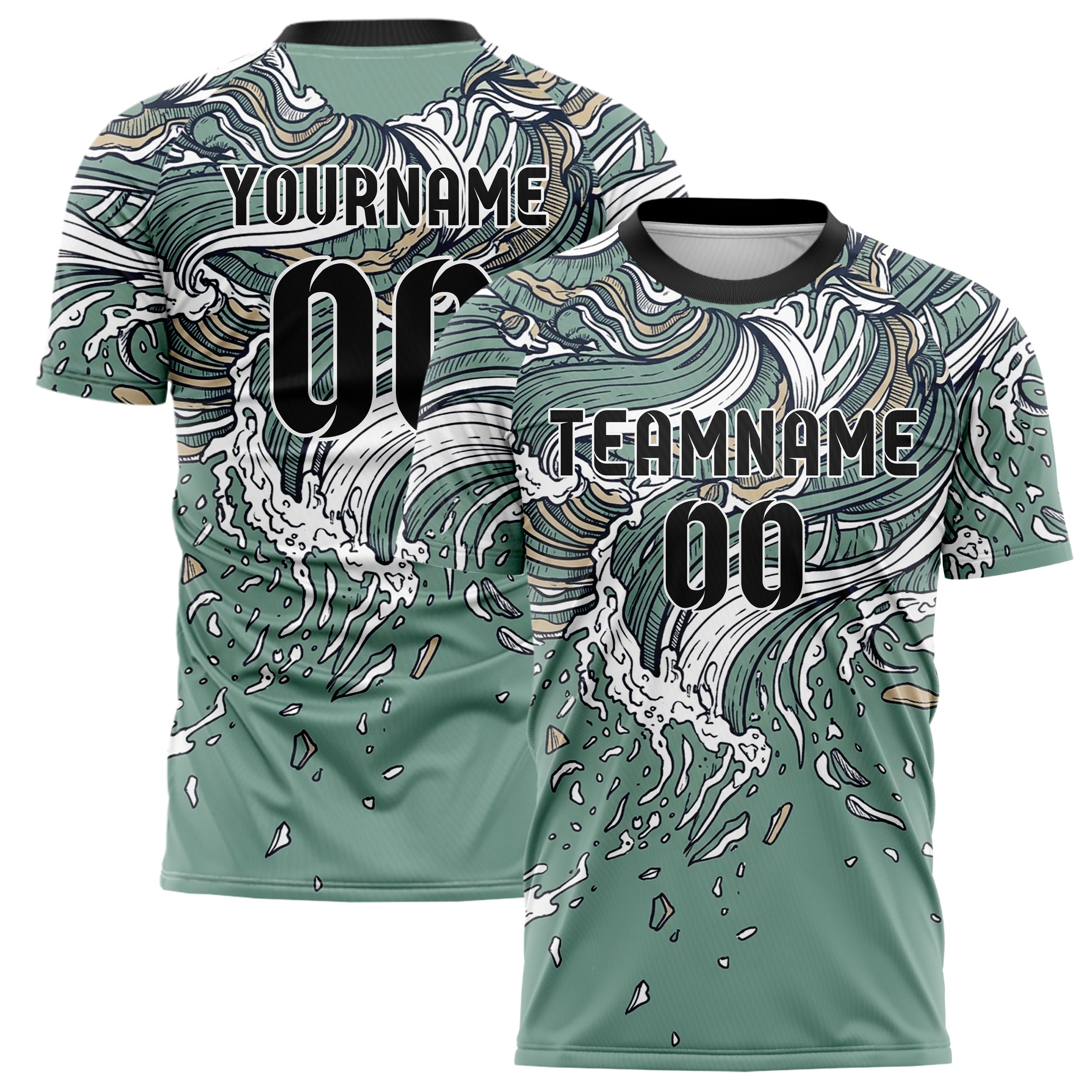 Sea Green White Navy Sand Tide Contour Waves Custom Soccer Jersey