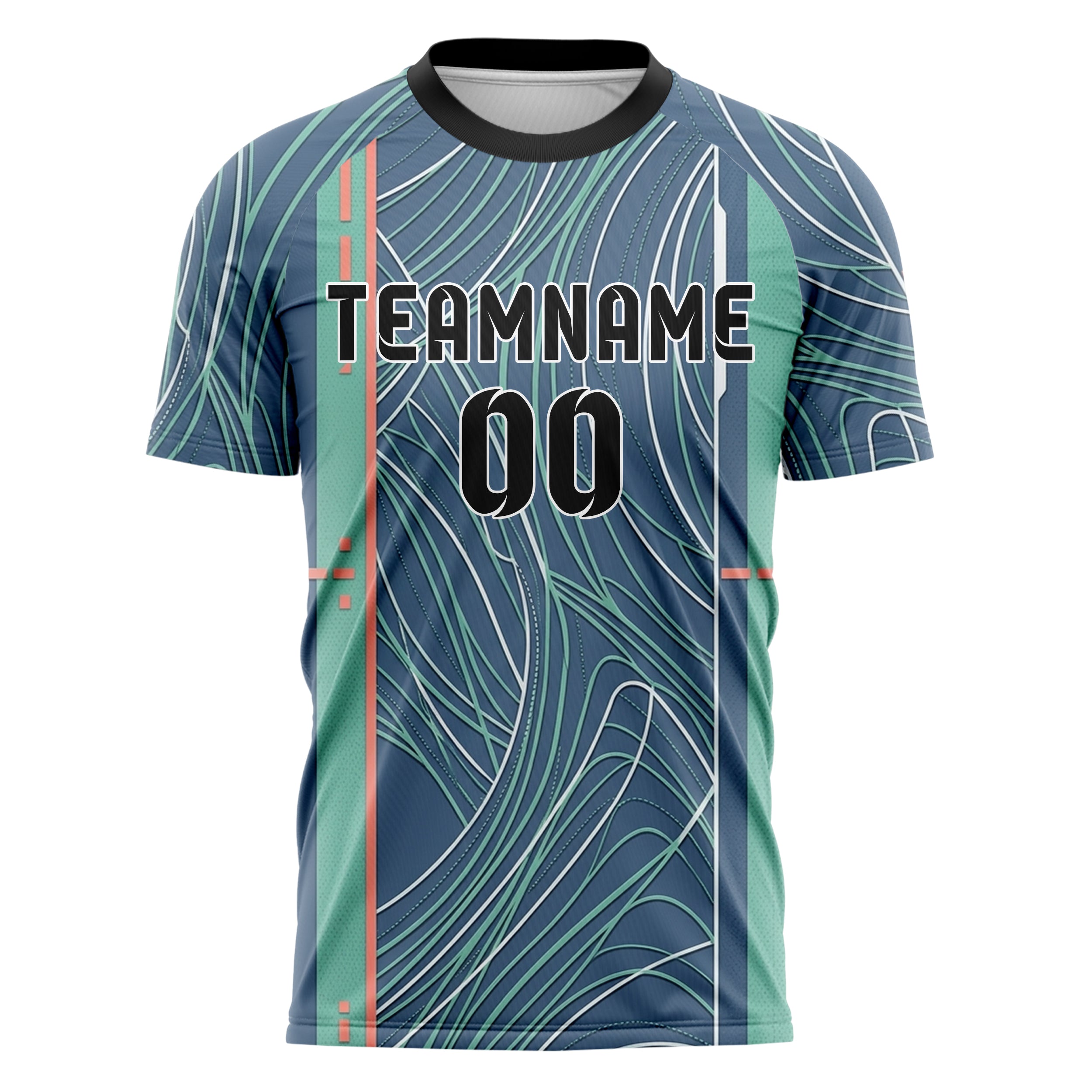 Slate Blue White Seafoam Coral Sailcloth Seam Sweep Custom Soccer Jersey