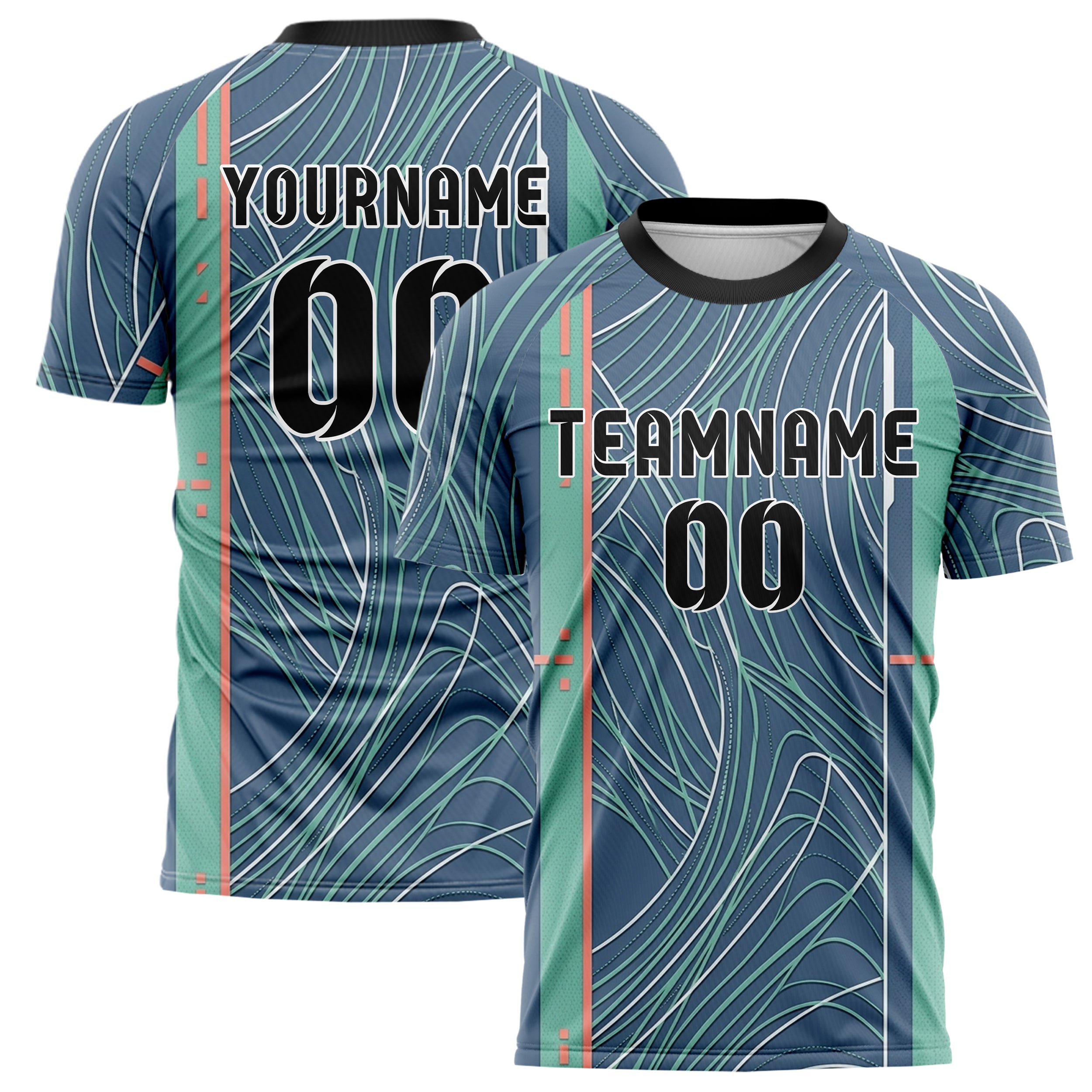 Slate Blue White Seafoam Coral Sailcloth Seam Sweep Custom Soccer Jersey