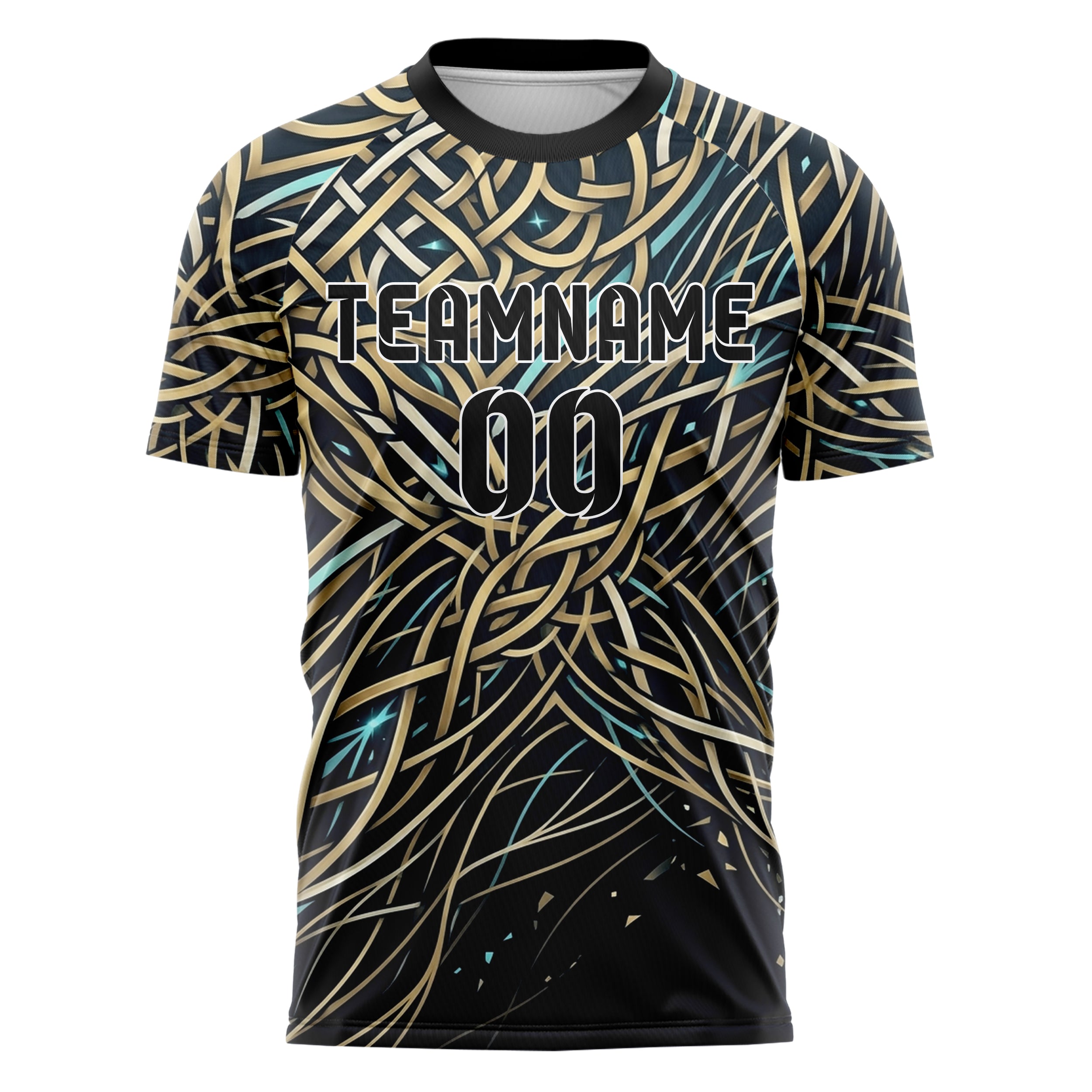 Midnight Gold Ivory Cyan Knotwork Current Web Custom Soccer Jersey
