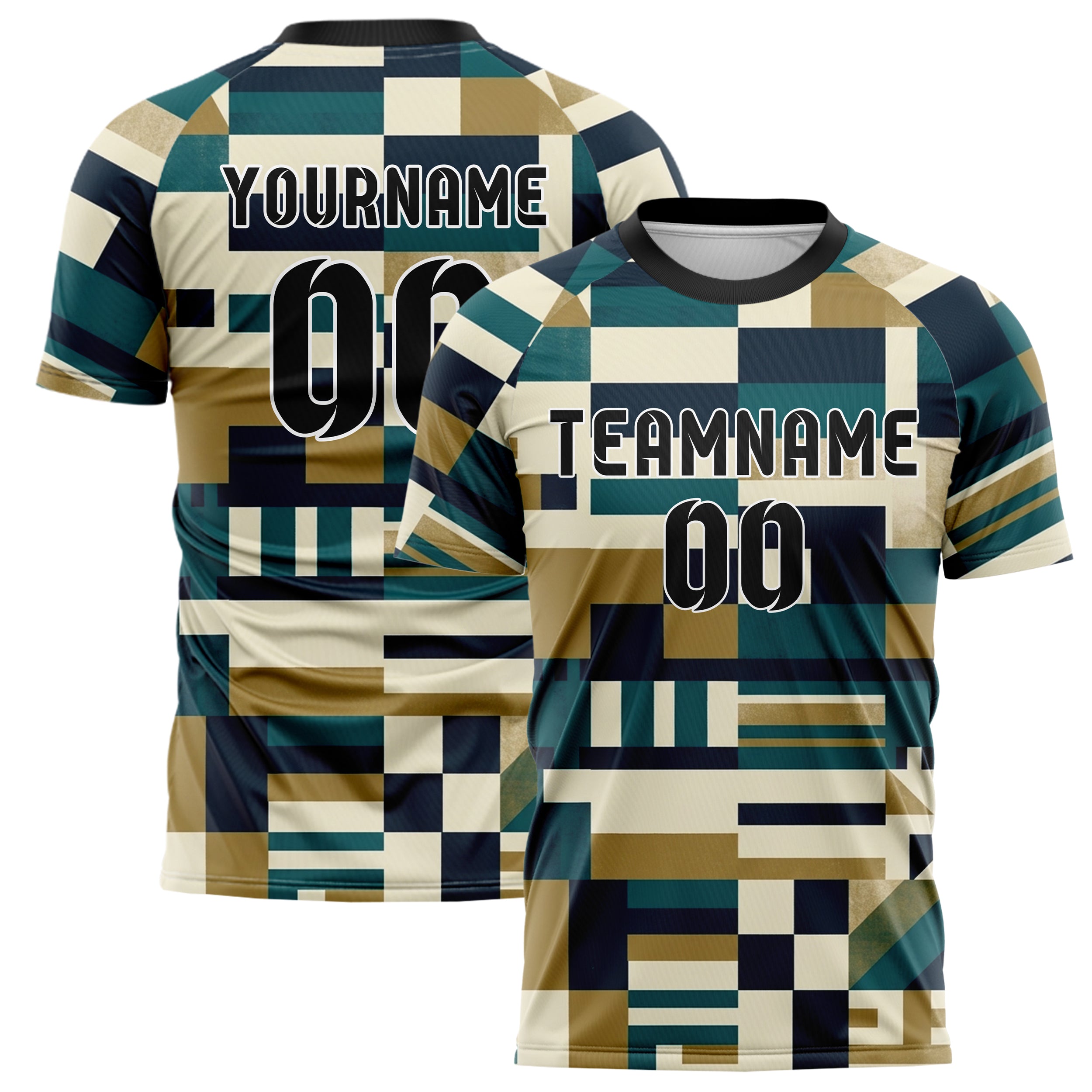 Cream Navy Teal Brass Signal Flag Panels Custom Soccer Jersey