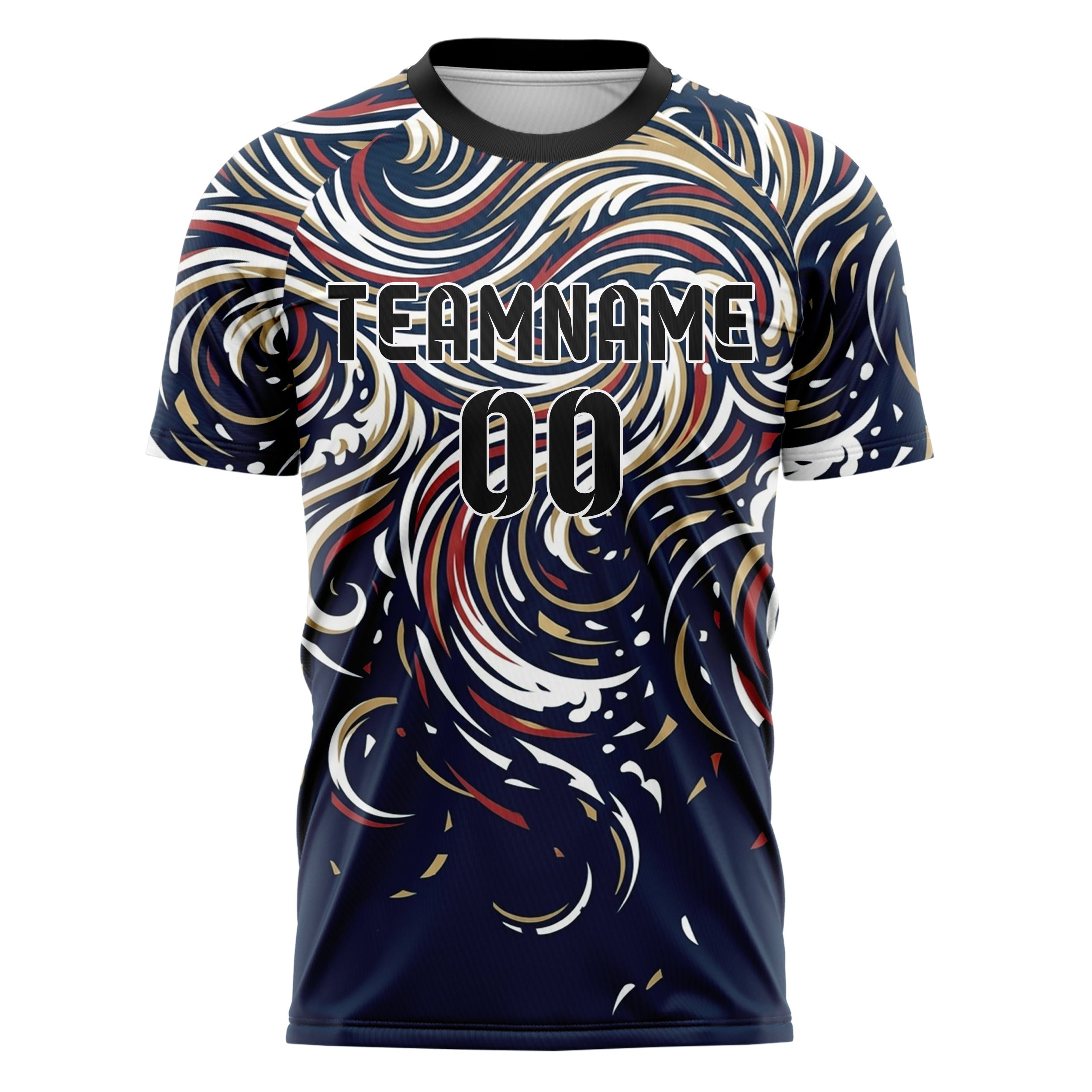 Navy White Red Gold Tide Contour Waves Custom Soccer Jersey