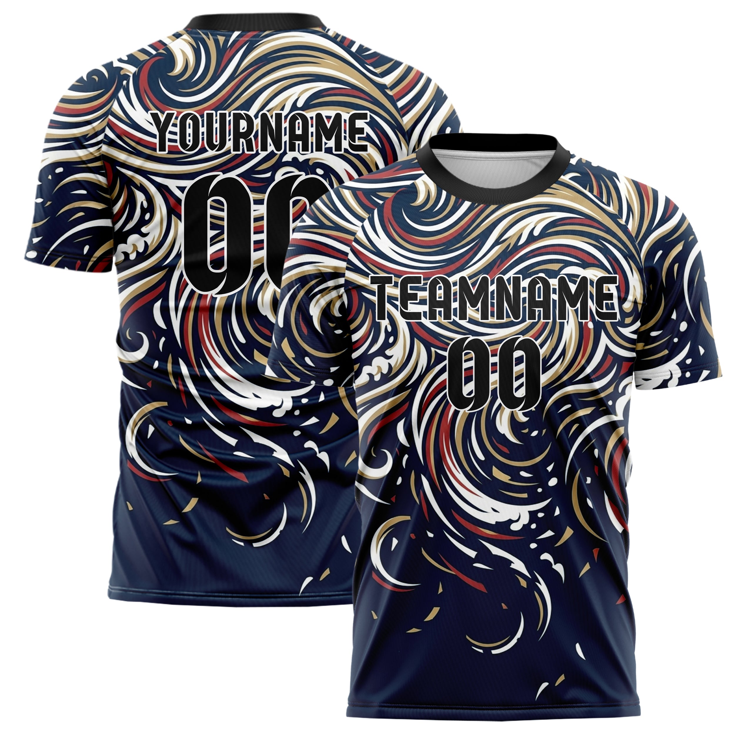 Navy White Red Gold Tide Contour Waves Custom Soccer Jersey