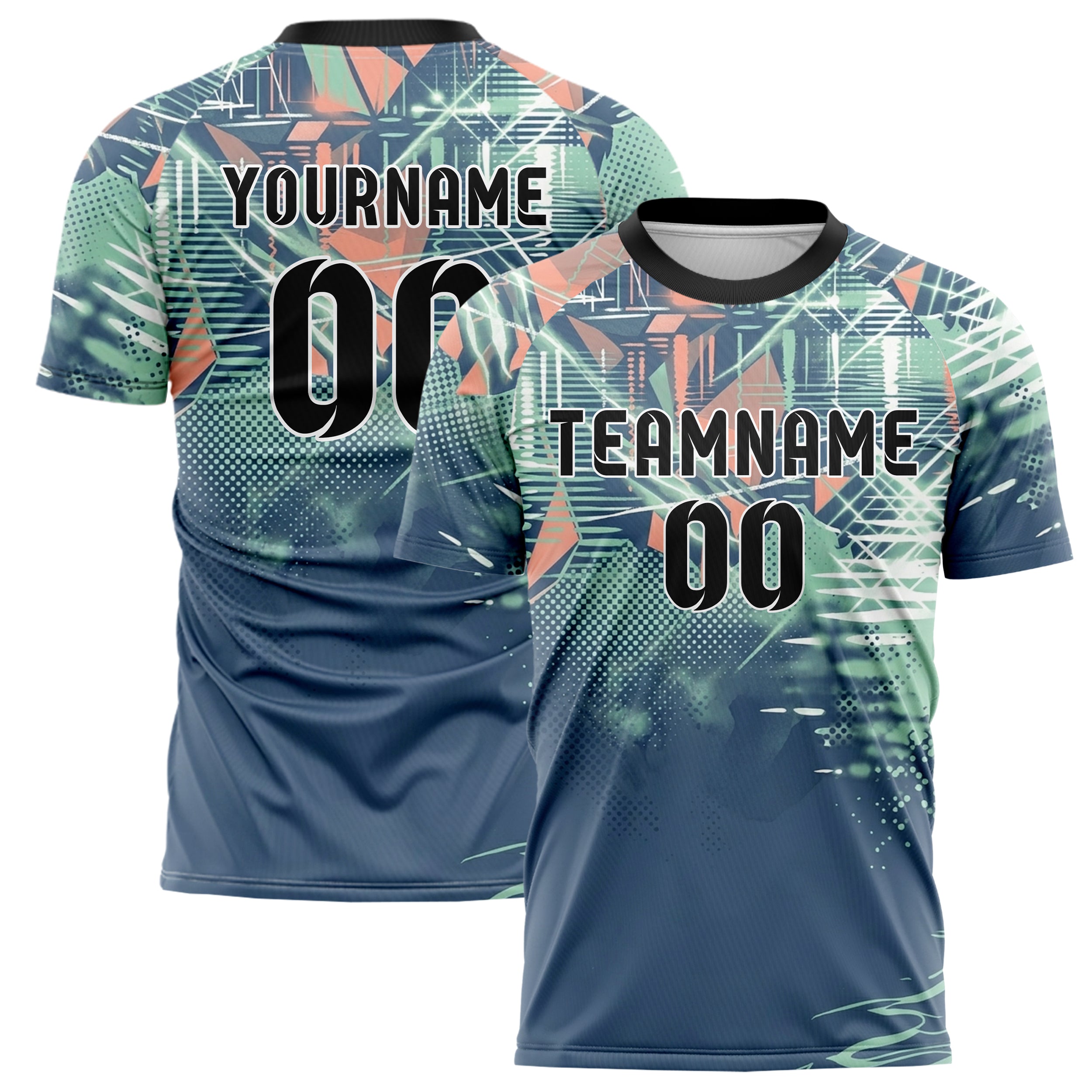 Slate Blue White Seafoam Coral Harbor Light Reflections Custom Soccer Jersey