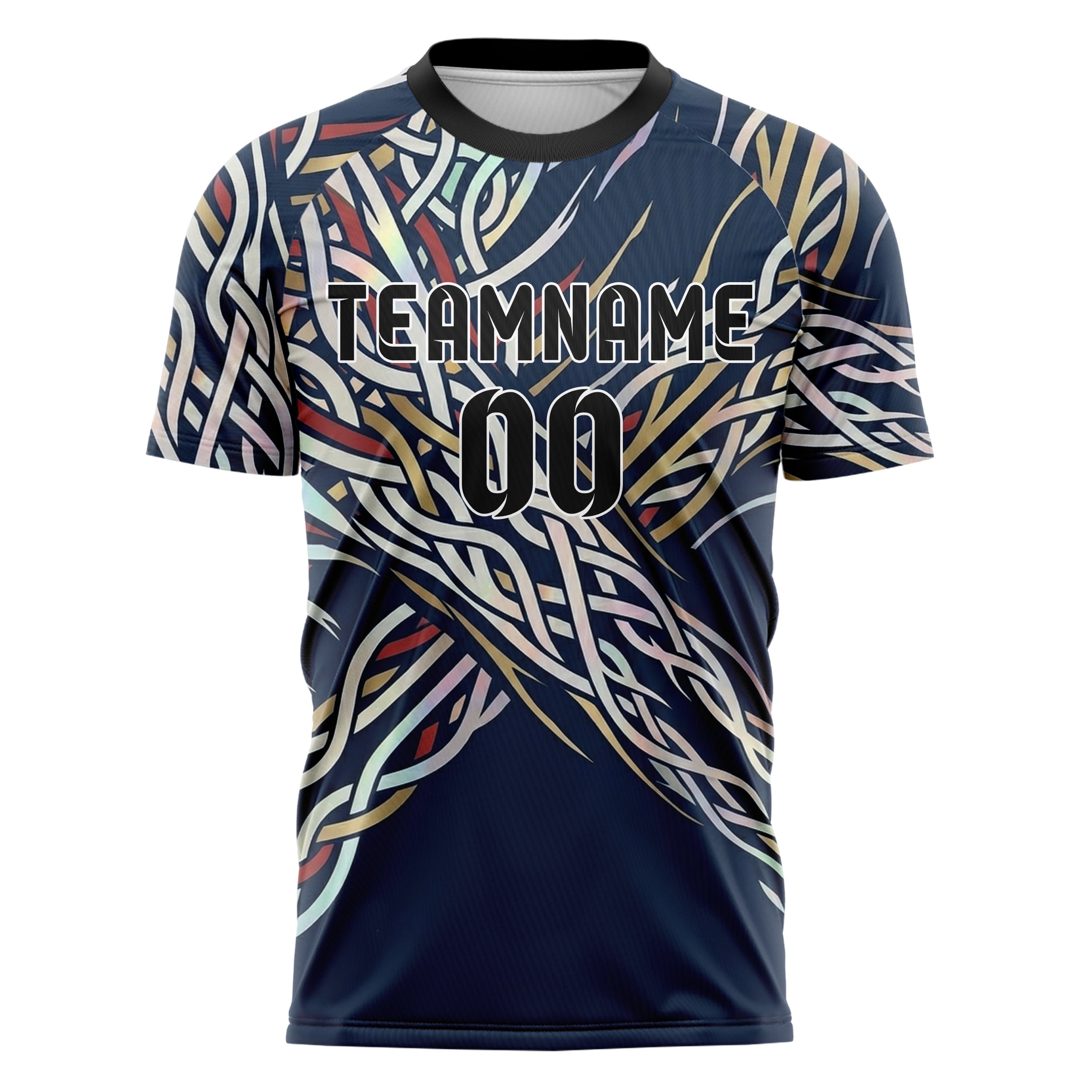 Navy White Red Gold Knotwork Current Web Custom Soccer Jersey