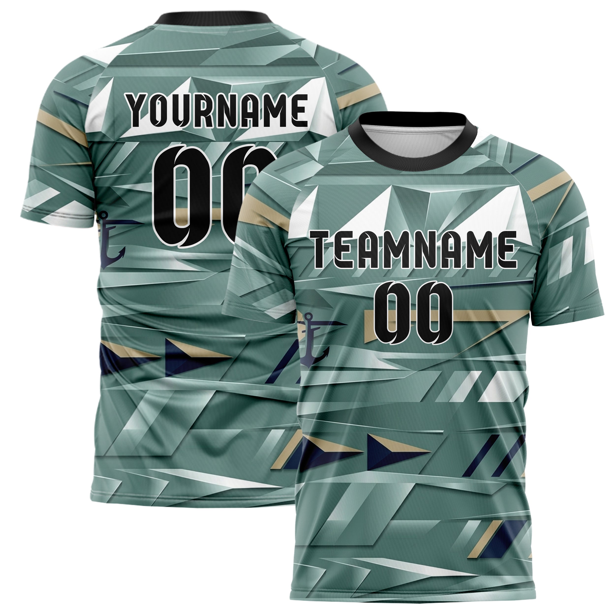 Sea Green White Navy Sand Yachtclub Crest Bands Custom Soccer Jersey
