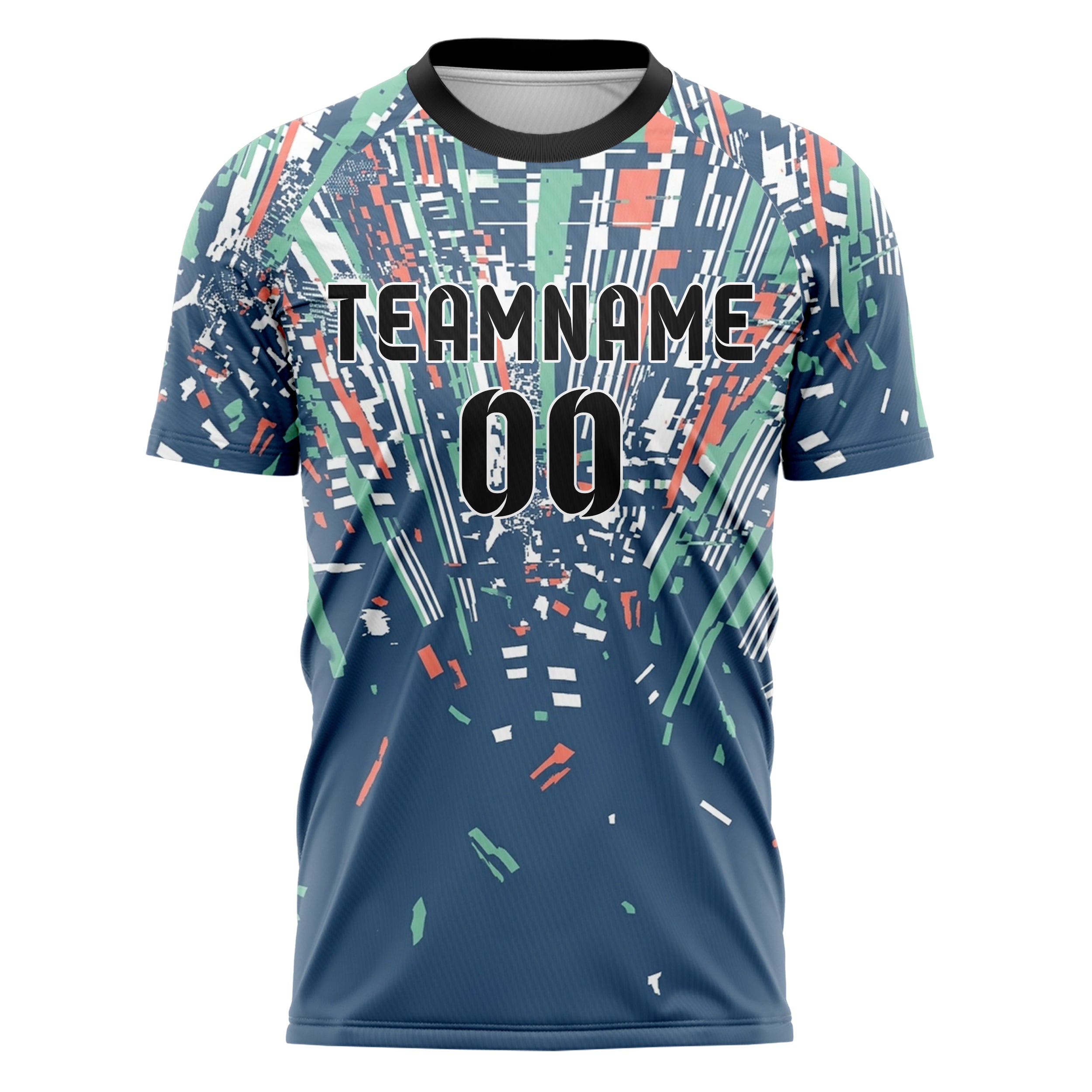 Slate Blue White Seafoam Coral Regatta Stripe Navigation Custom Soccer Jersey