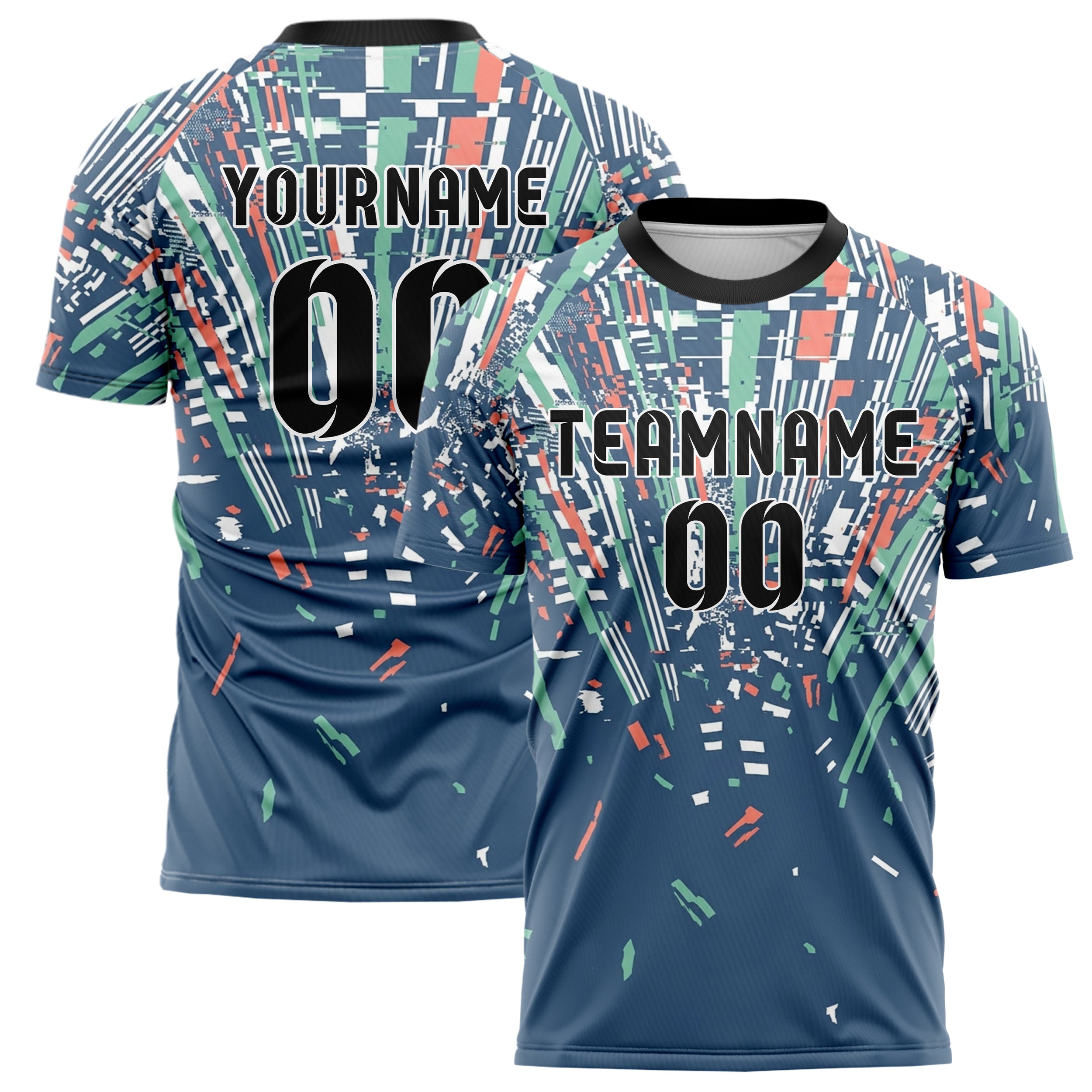 Slate Blue White Seafoam Coral Regatta Stripe Navigation Custom Soccer Jersey