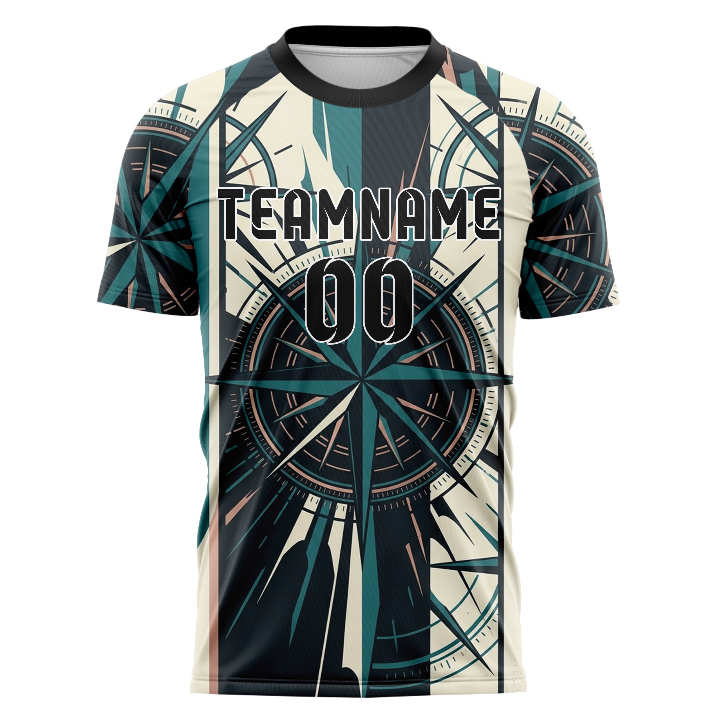 Charcoal Teal Cream Rose Gold Compass Burst Geometry Custom Soccer Jersey