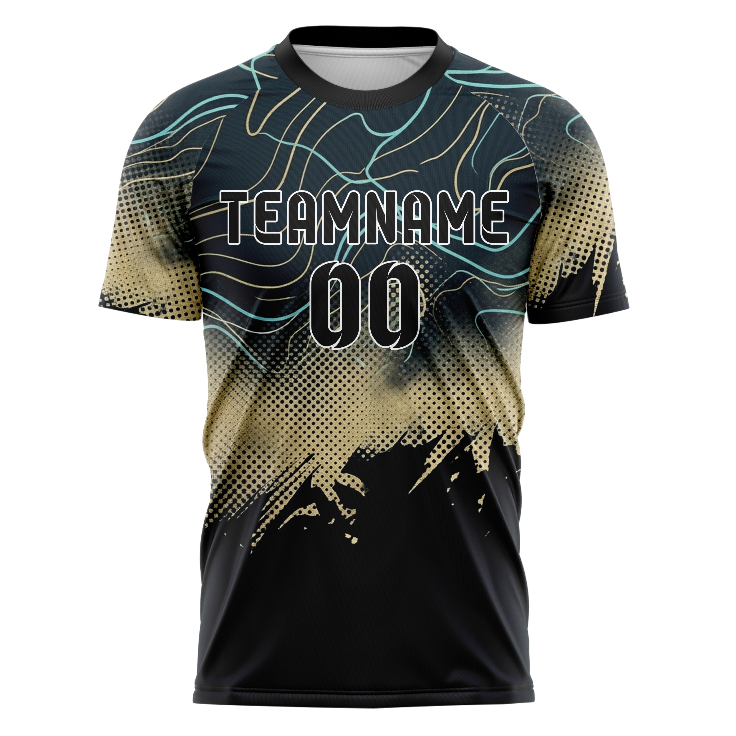 Midnight Gold Ivory Cyan Ocean Chart Drift Custom Soccer Jersey