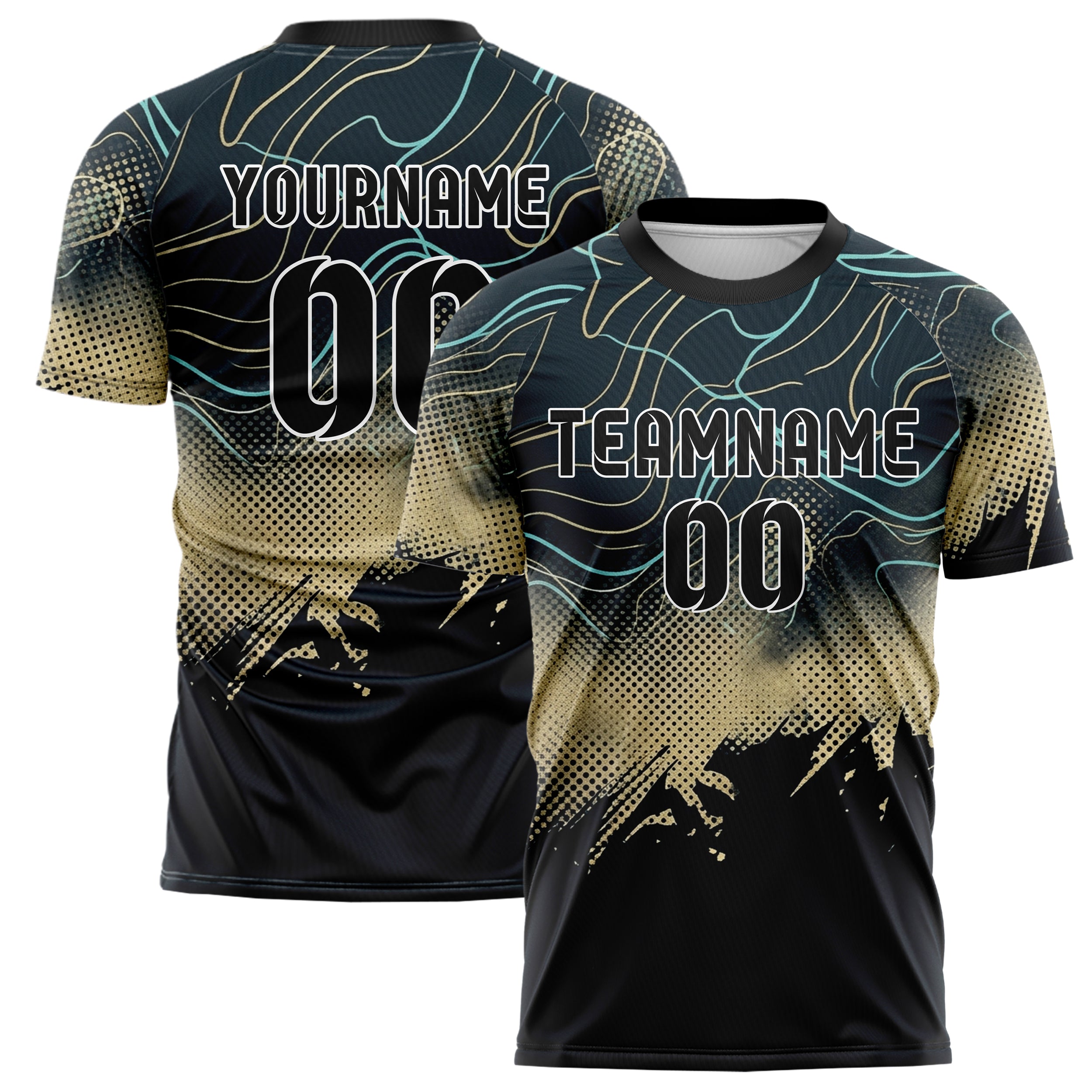 Midnight Gold Ivory Cyan Ocean Chart Drift Custom Soccer Jersey
