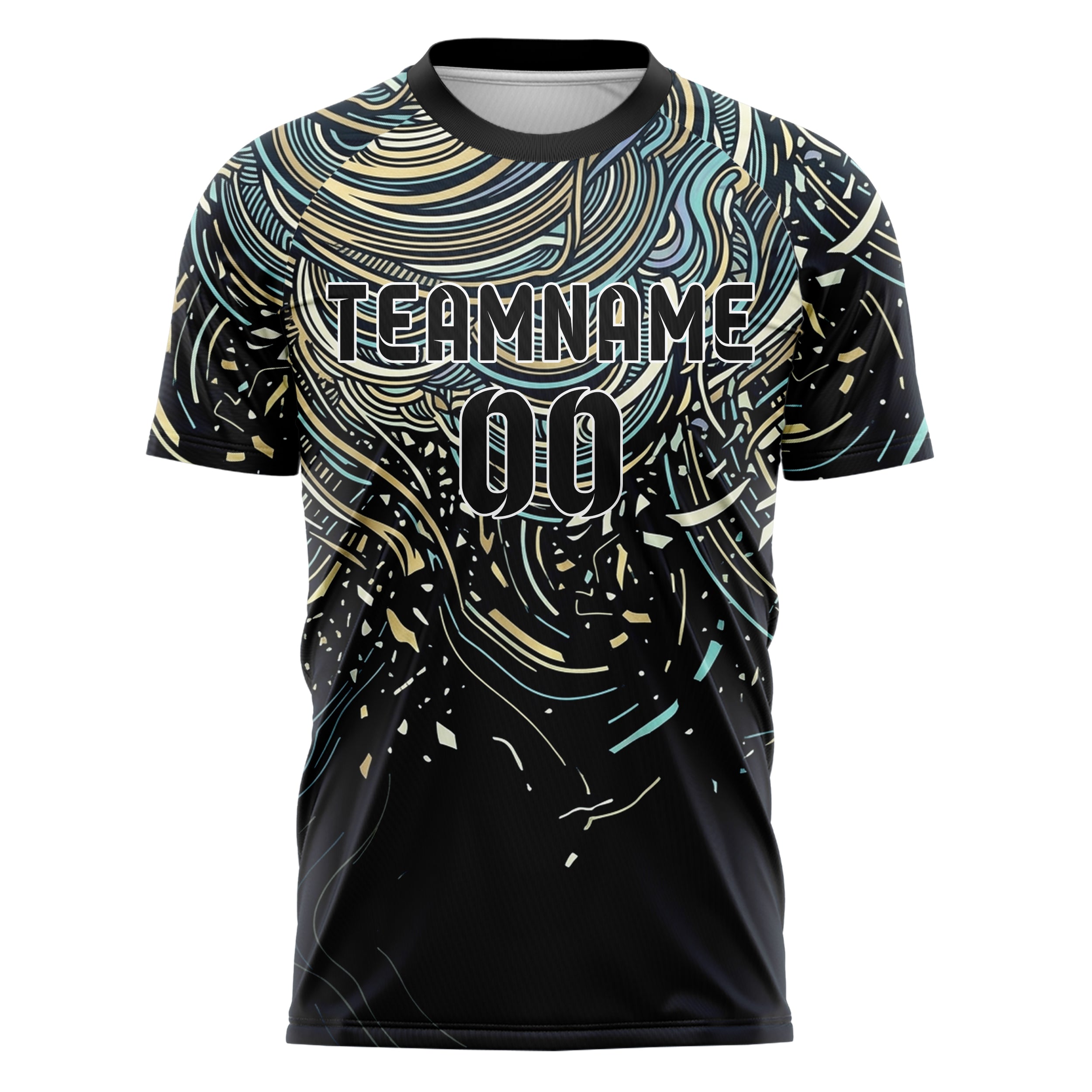 Midnight Gold Ivory Cyan Tide Contour Waves Custom Soccer Jersey