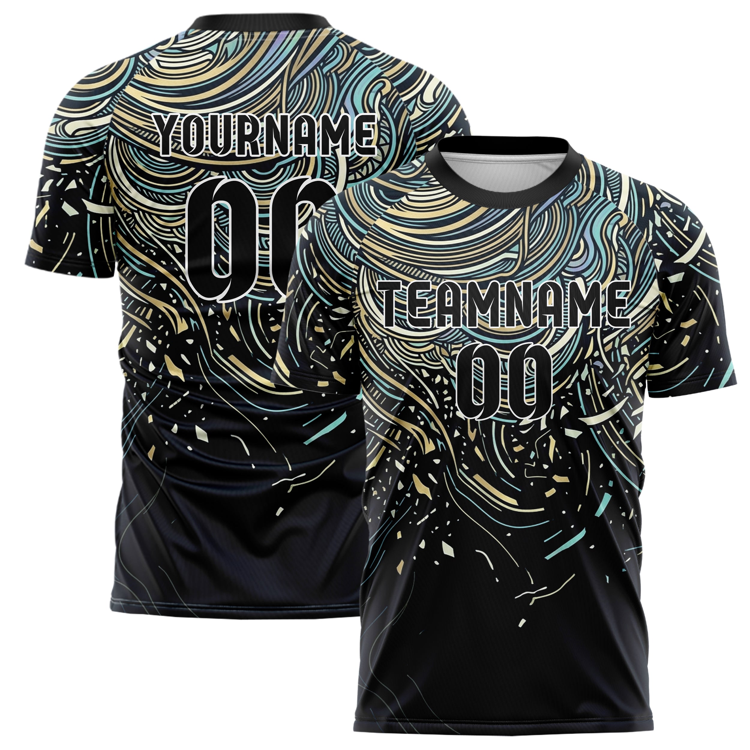 Midnight Gold Ivory Cyan Tide Contour Waves Custom Soccer Jersey