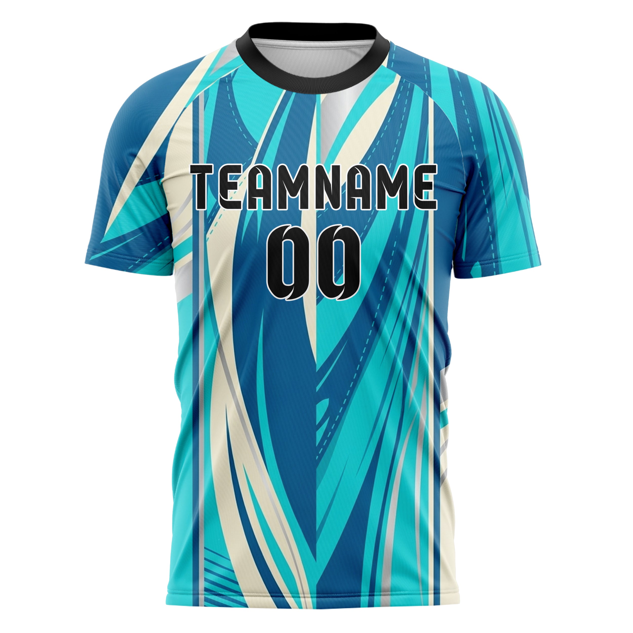 Ocean Blue Aqua Cream Silver Sailcloth Seam Sweep Custom Soccer Jersey