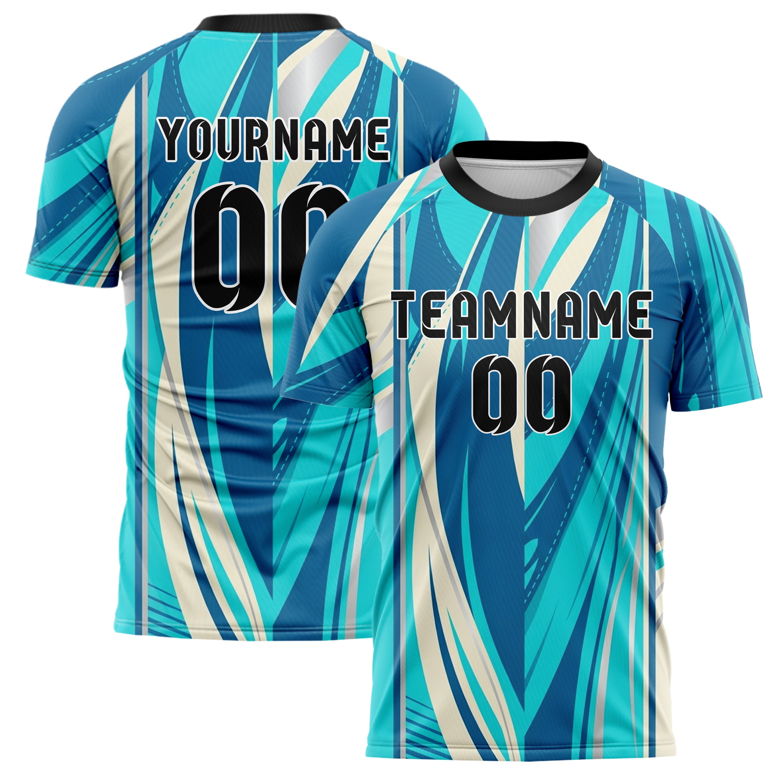 Ocean Blue Aqua Cream Silver Sailcloth Seam Sweep Custom Soccer Jersey