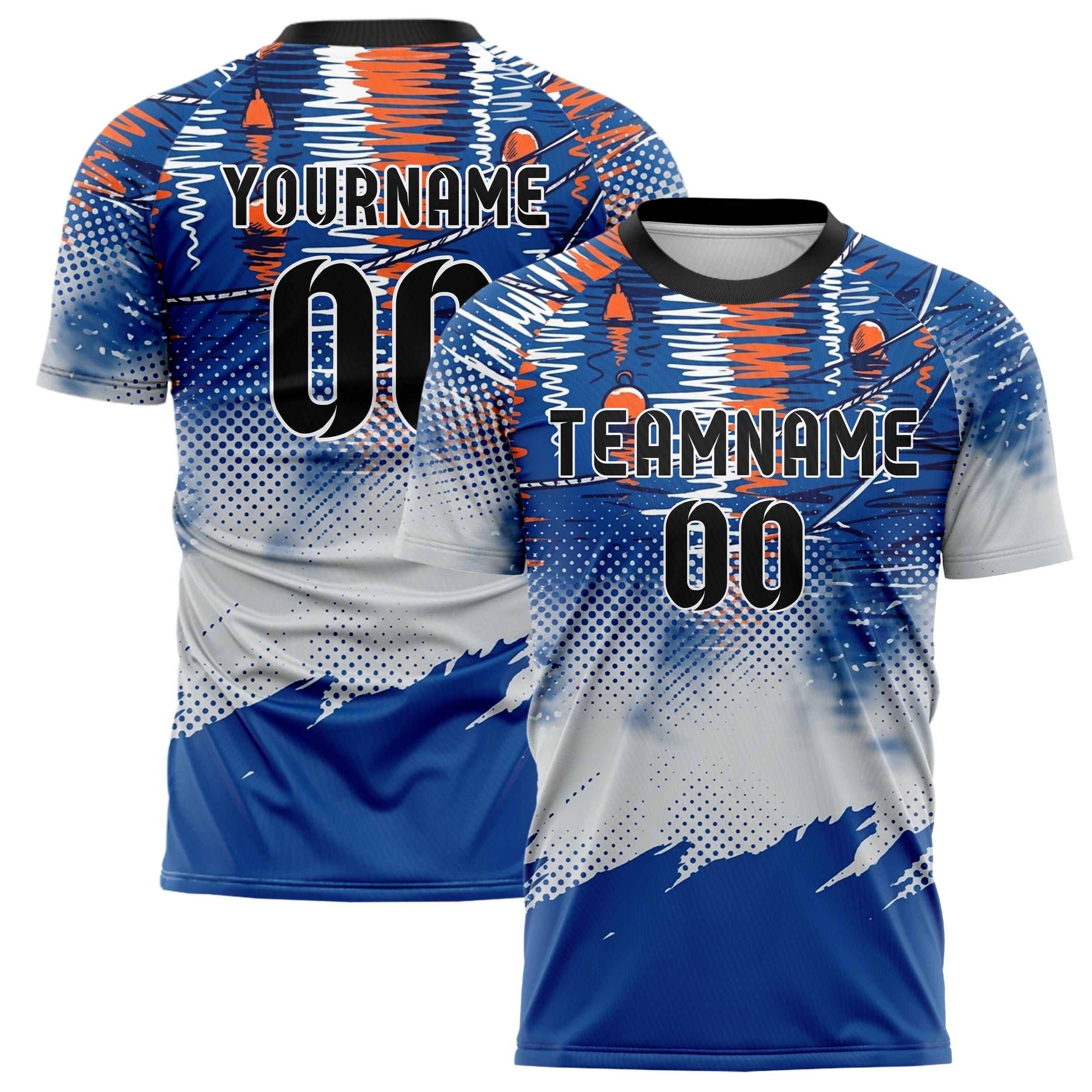 Cobalt Orange White Grey Harbor Light Reflections Custom Soccer Jersey