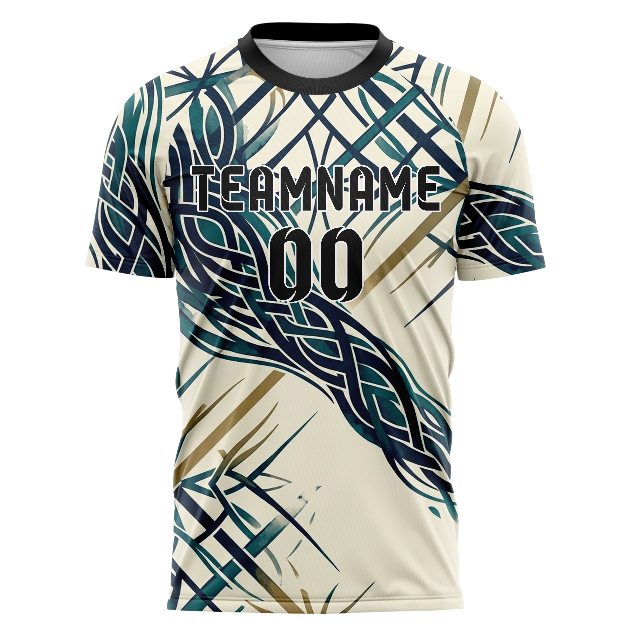 Cream Navy Teal Brass Knotwork Current Web Custom Soccer Jersey