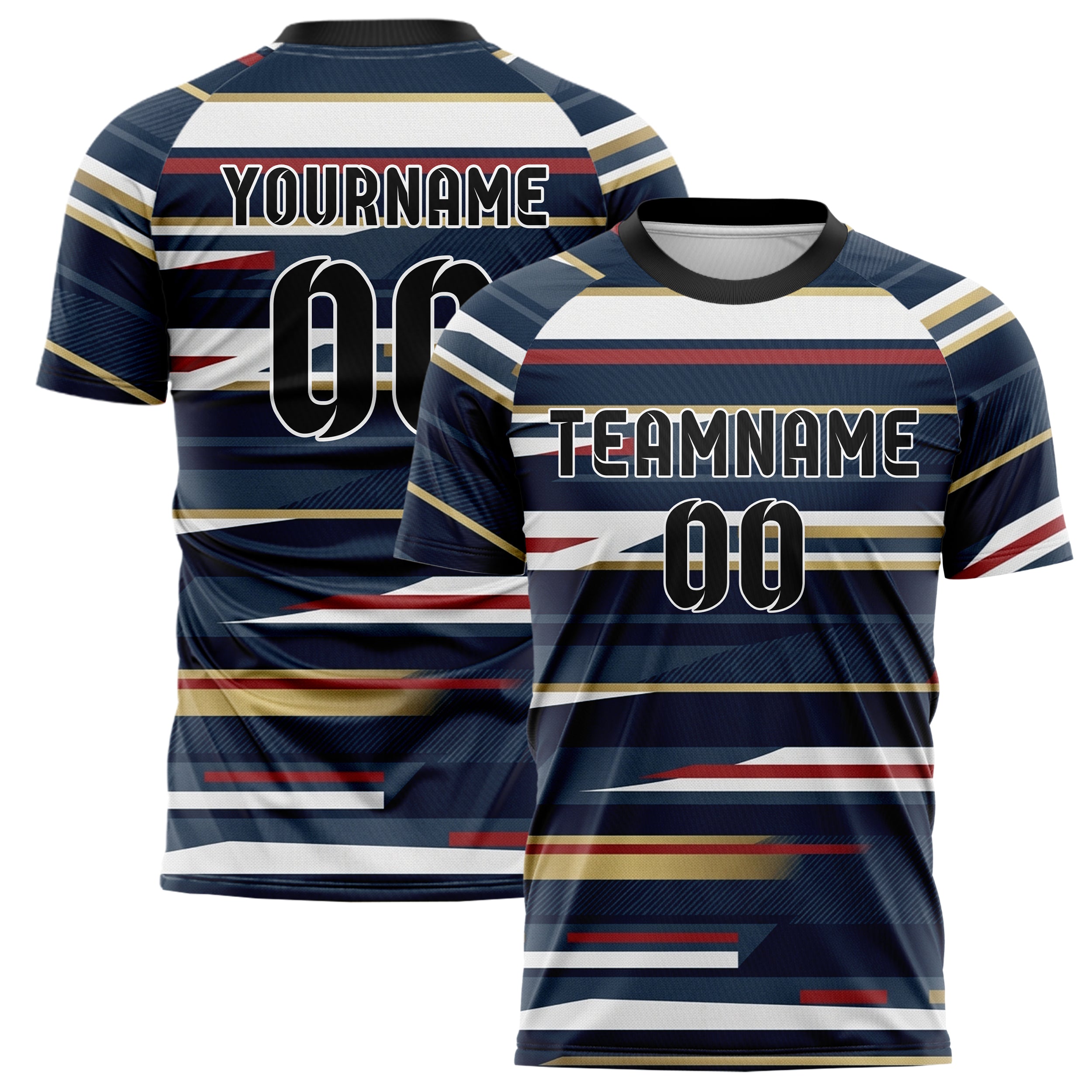 Navy White Red Gold Yachtclub Crest Bands Custom Soccer Jersey