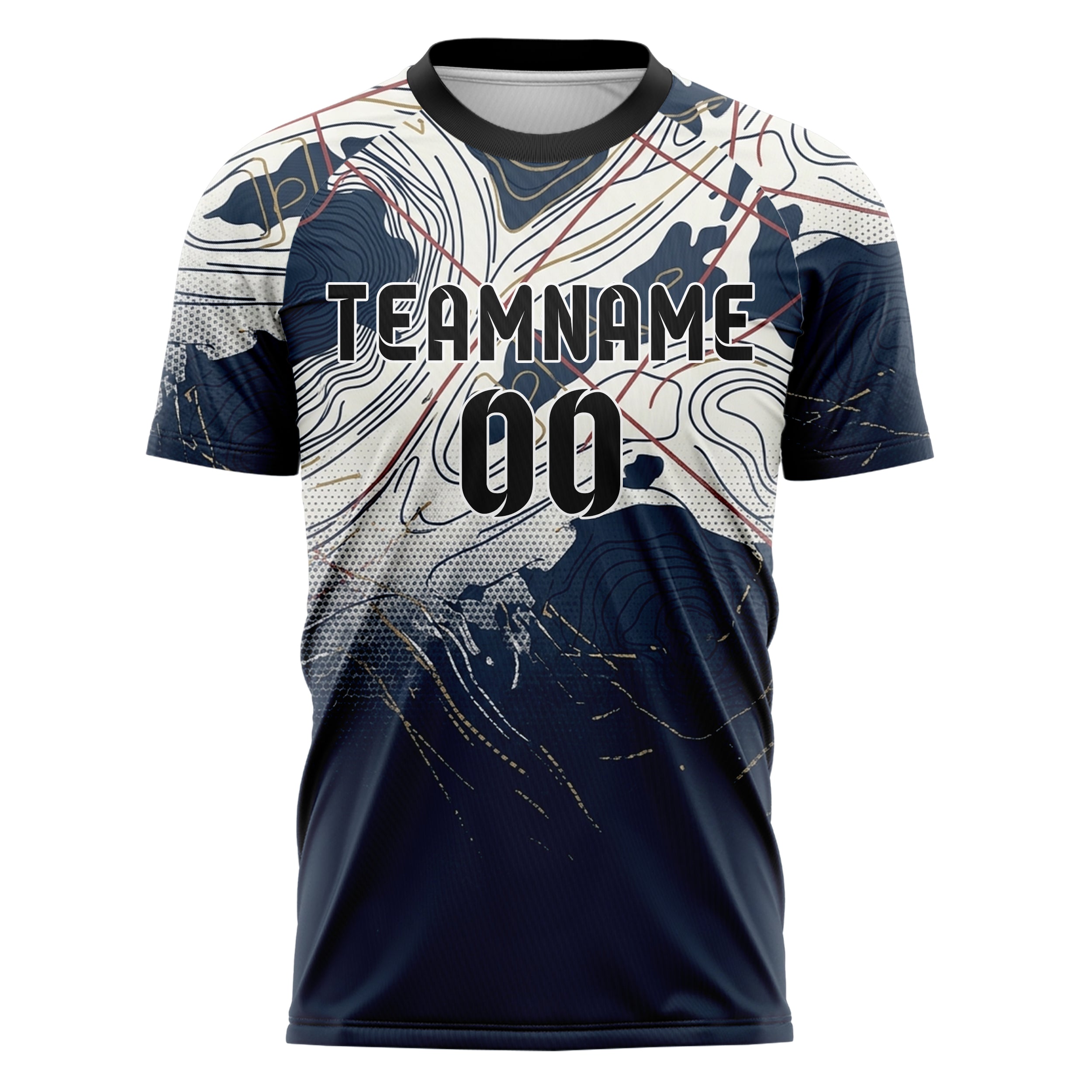 Navy White Red Gold Ocean Chart Drift Custom Soccer Jersey