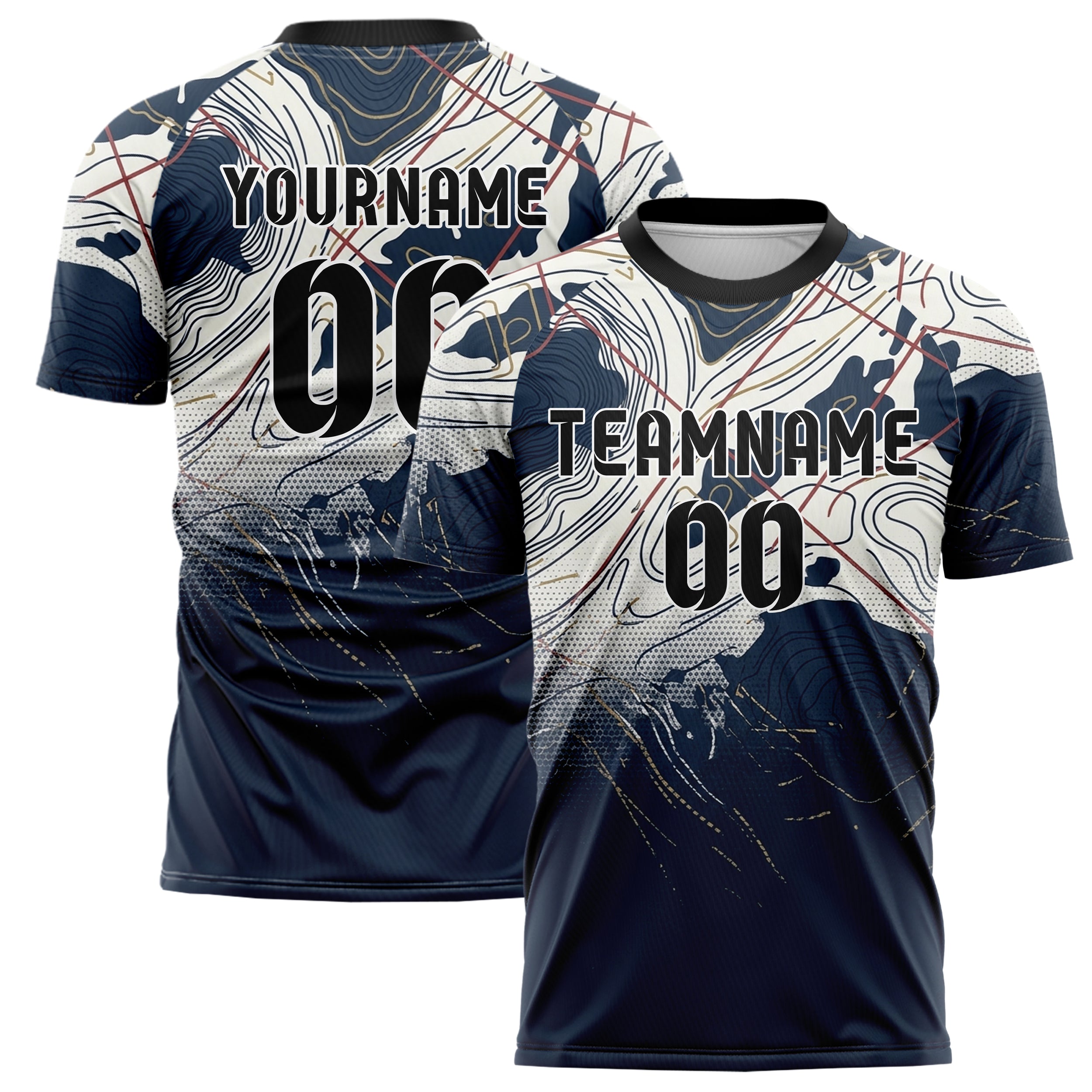 Navy White Red Gold Ocean Chart Drift Custom Soccer Jersey