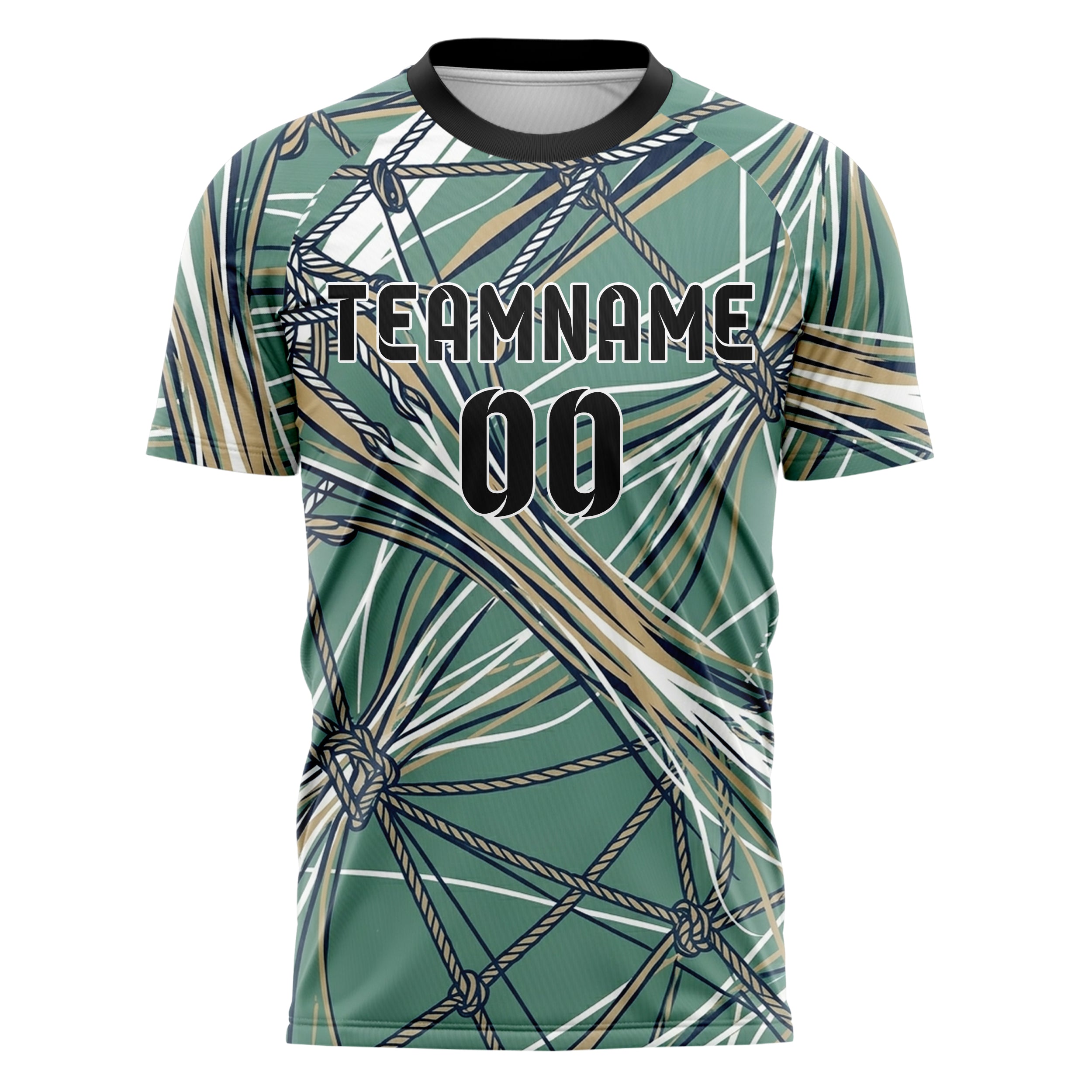 Sea Green White Navy Sand Rope Tension Lattice Custom Soccer Jersey