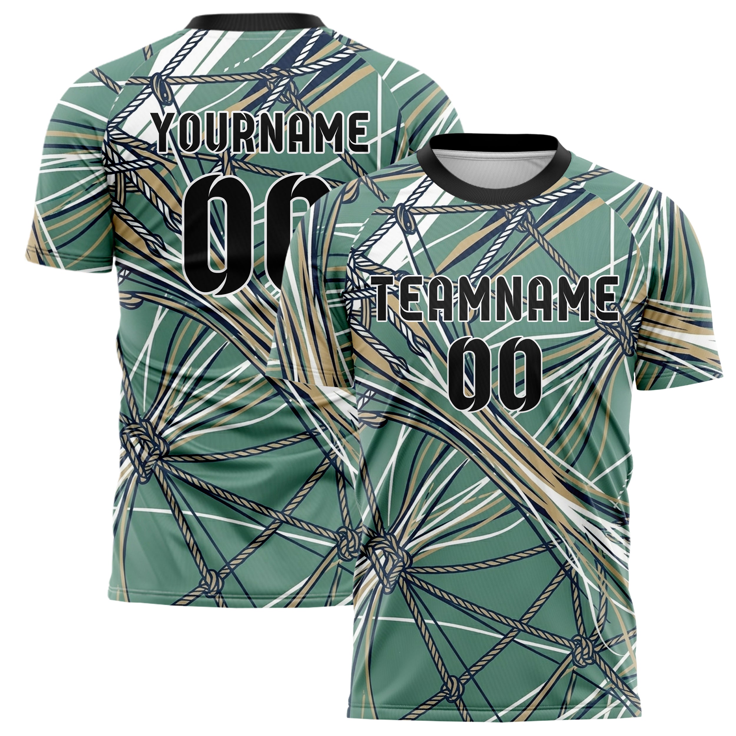 Sea Green White Navy Sand Rope Tension Lattice Custom Soccer Jersey