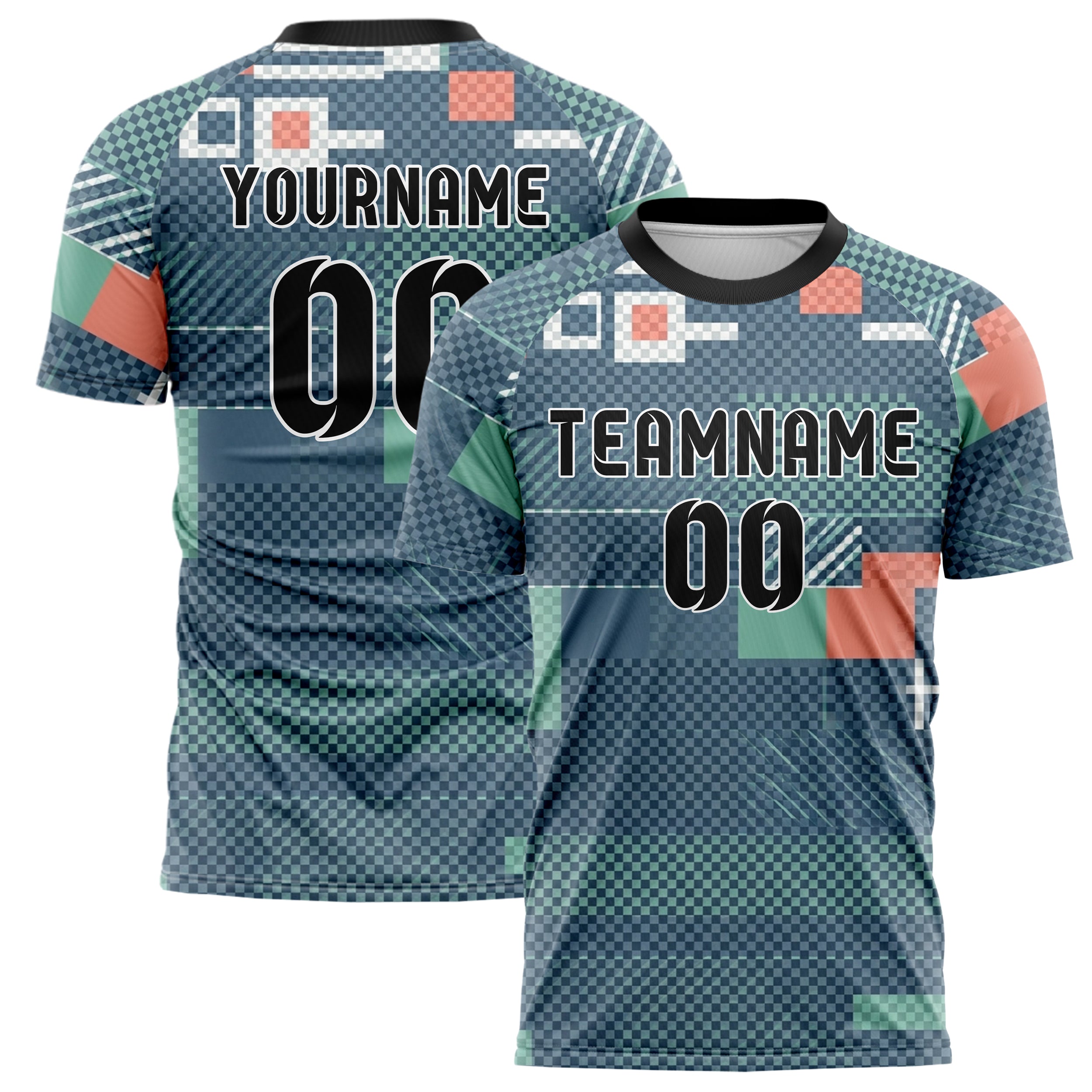 Slate Blue White Seafoam Coral Signal Flag Panels Custom Soccer Jersey