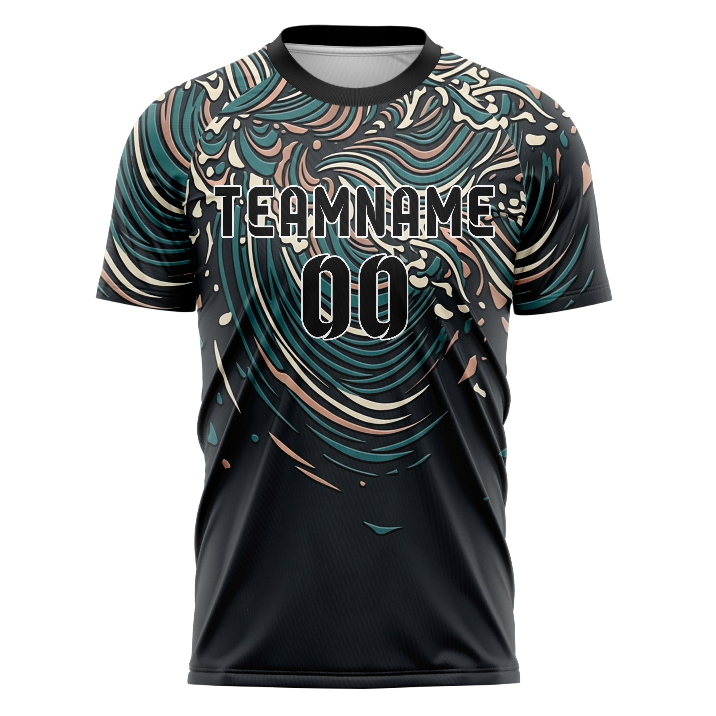Charcoal Teal Cream Rose Gold Tide Contour Waves Custom Soccer Jersey