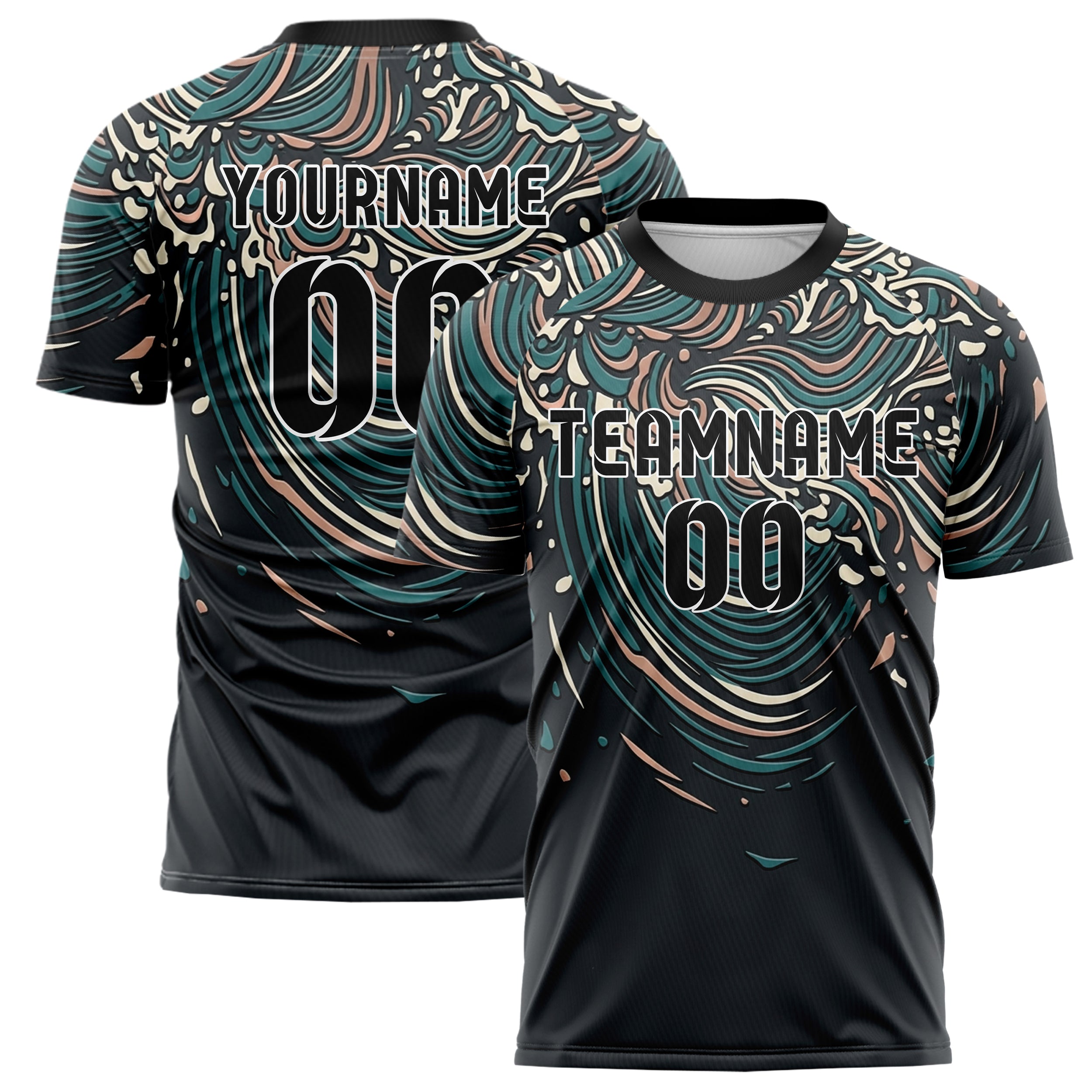 Charcoal Teal Cream Rose Gold Tide Contour Waves Custom Soccer Jersey