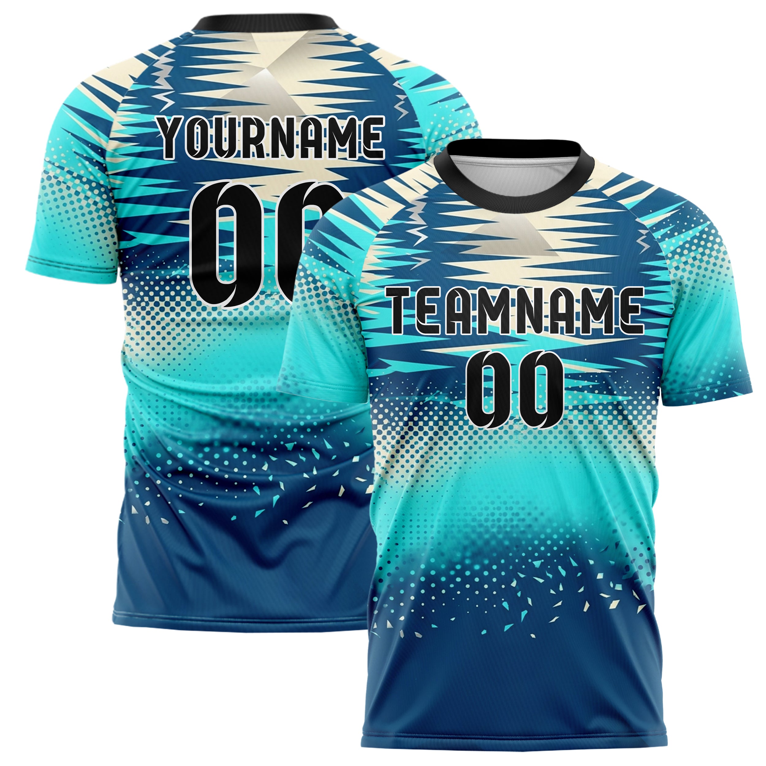 Ocean Blue Aqua Cream Silver Harbor Light Reflections Custom Soccer Jersey